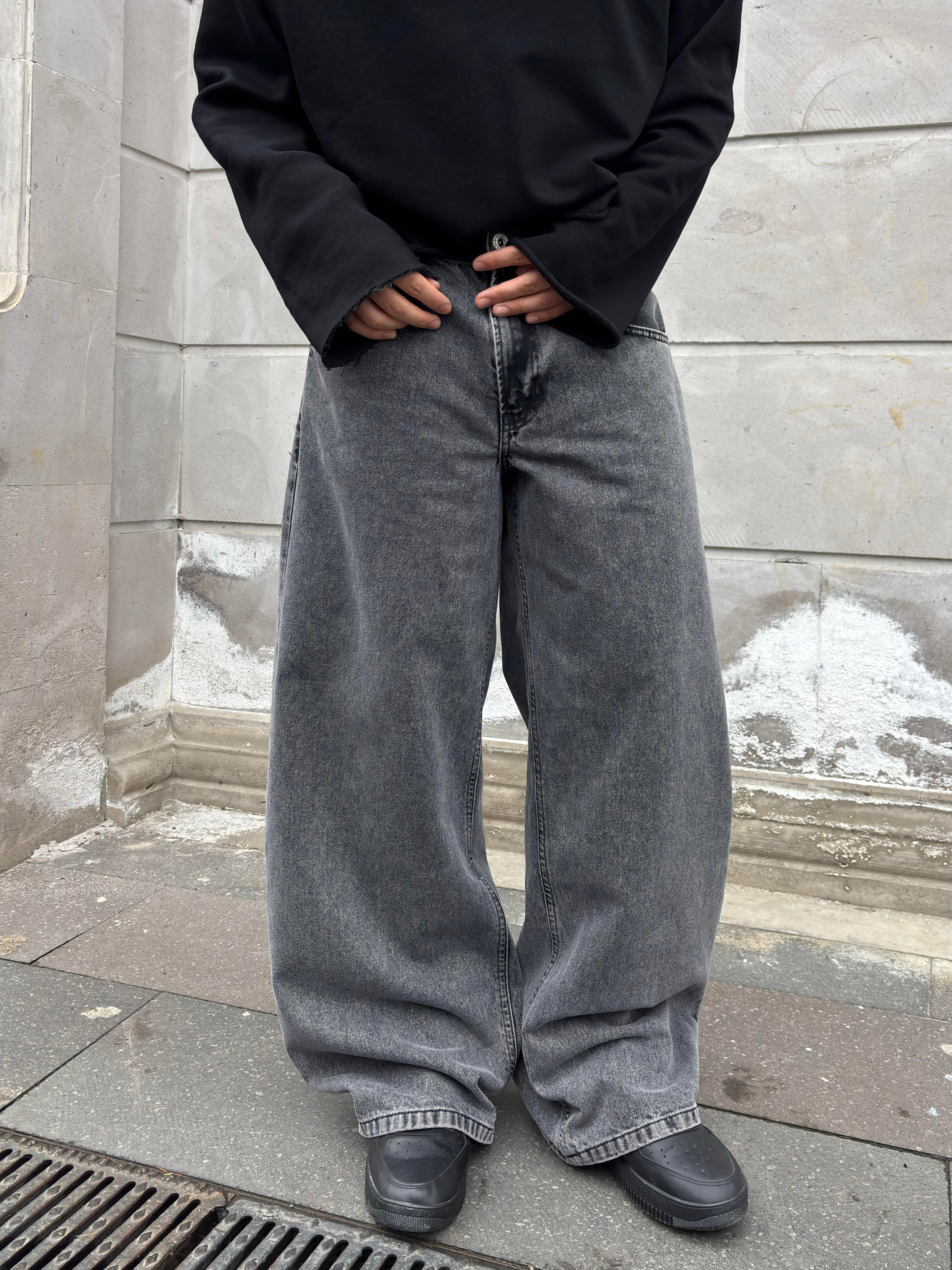 Dark Grey Eskitme Ton Extreme Baggy Jeans
