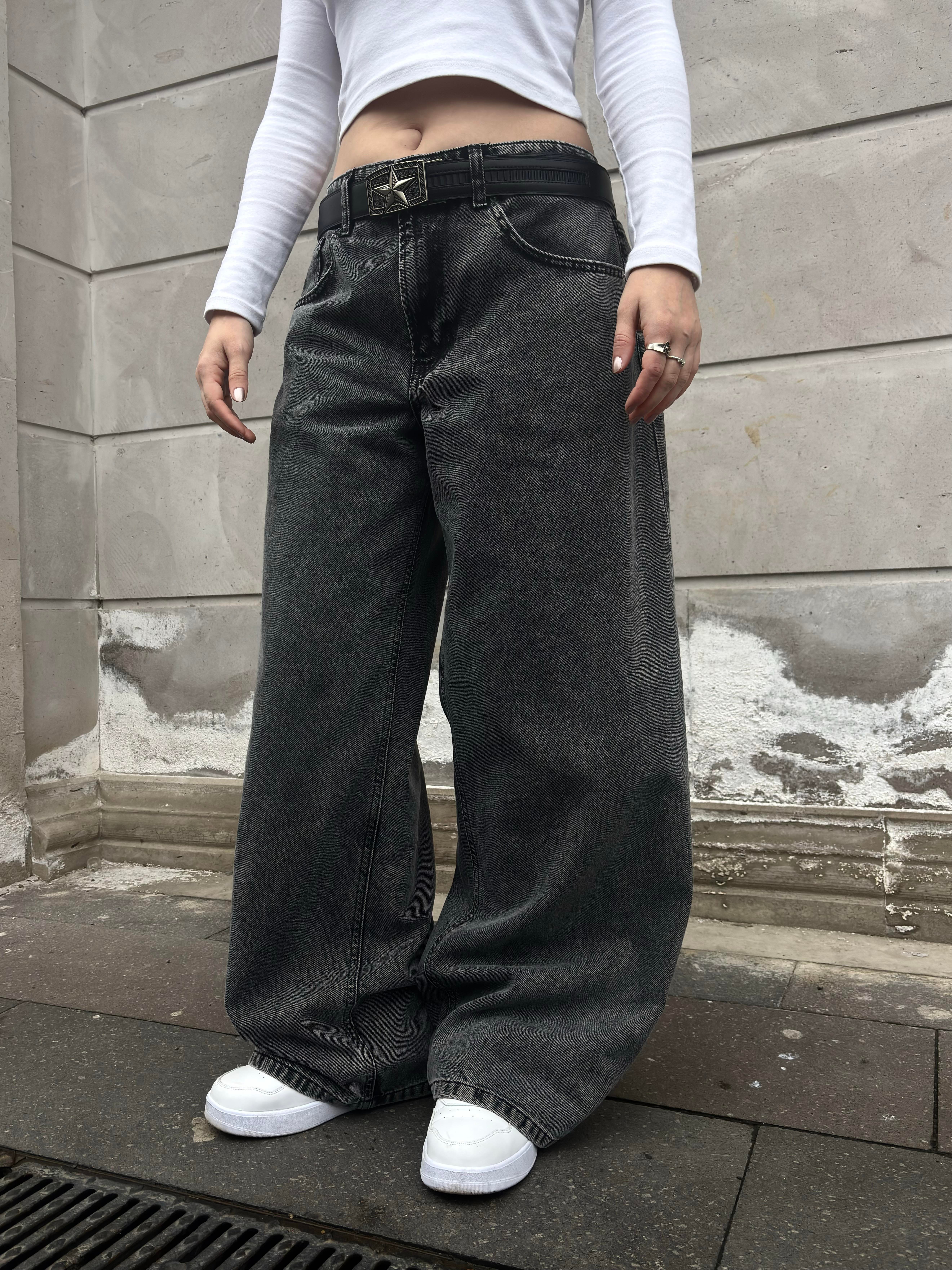 Dark Grey Eskitme Ton Extreme Baggy Jeans
