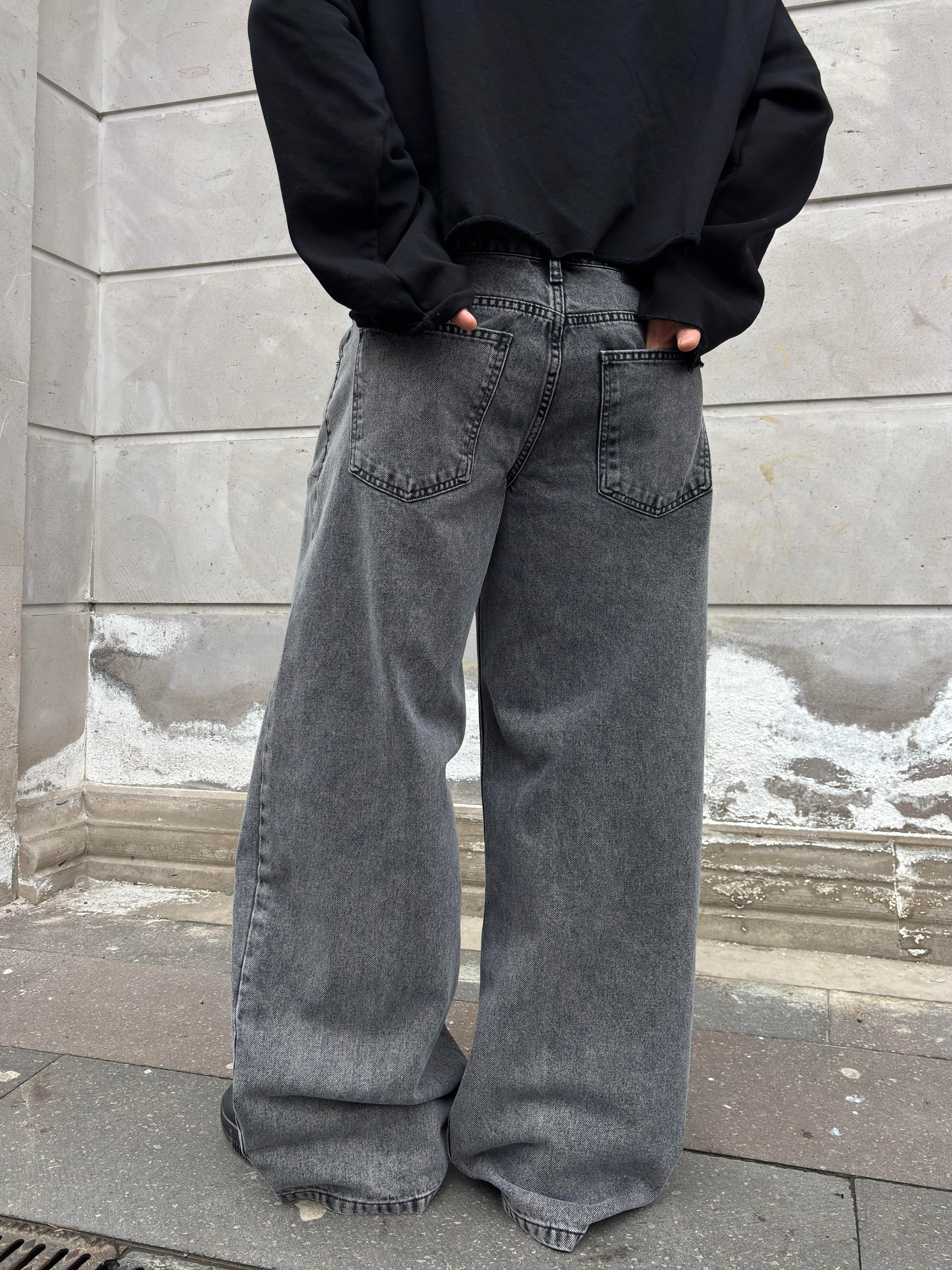 Dark Grey Eskitme Ton Extreme Baggy Jeans