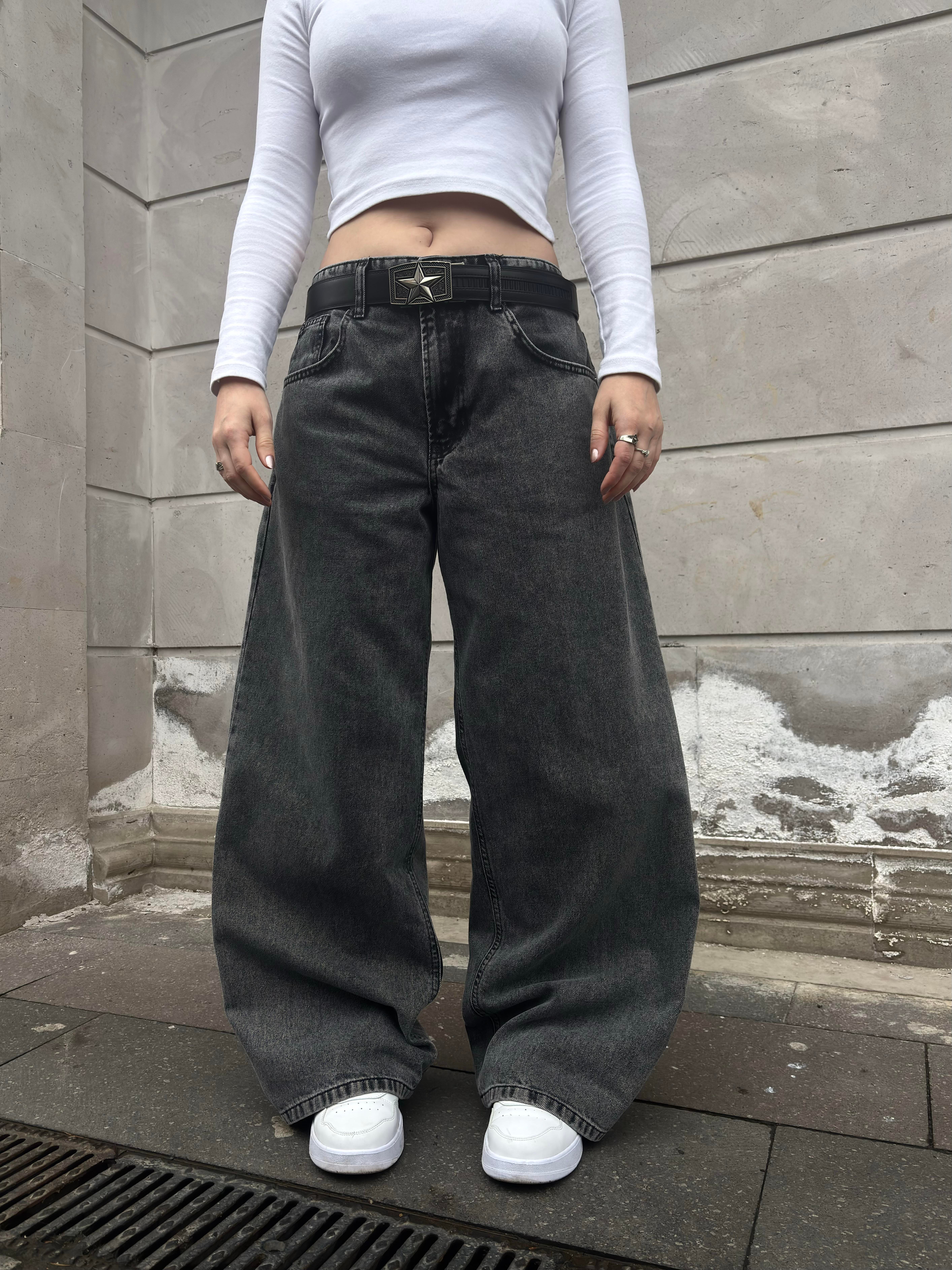 Dark Grey Eskitme Ton Extreme Baggy Jeans