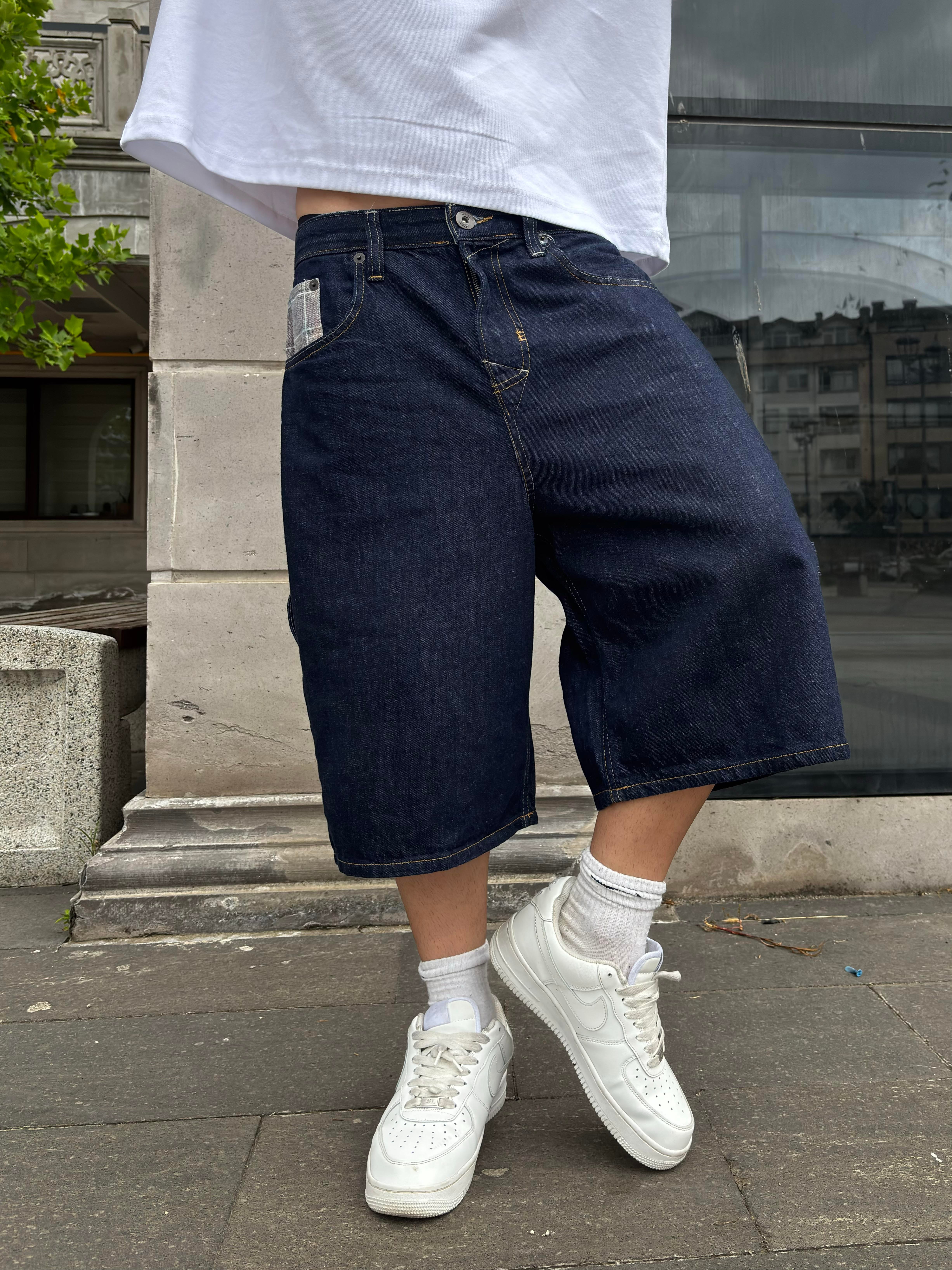 Dark Wash Embroidered Denim Jorts