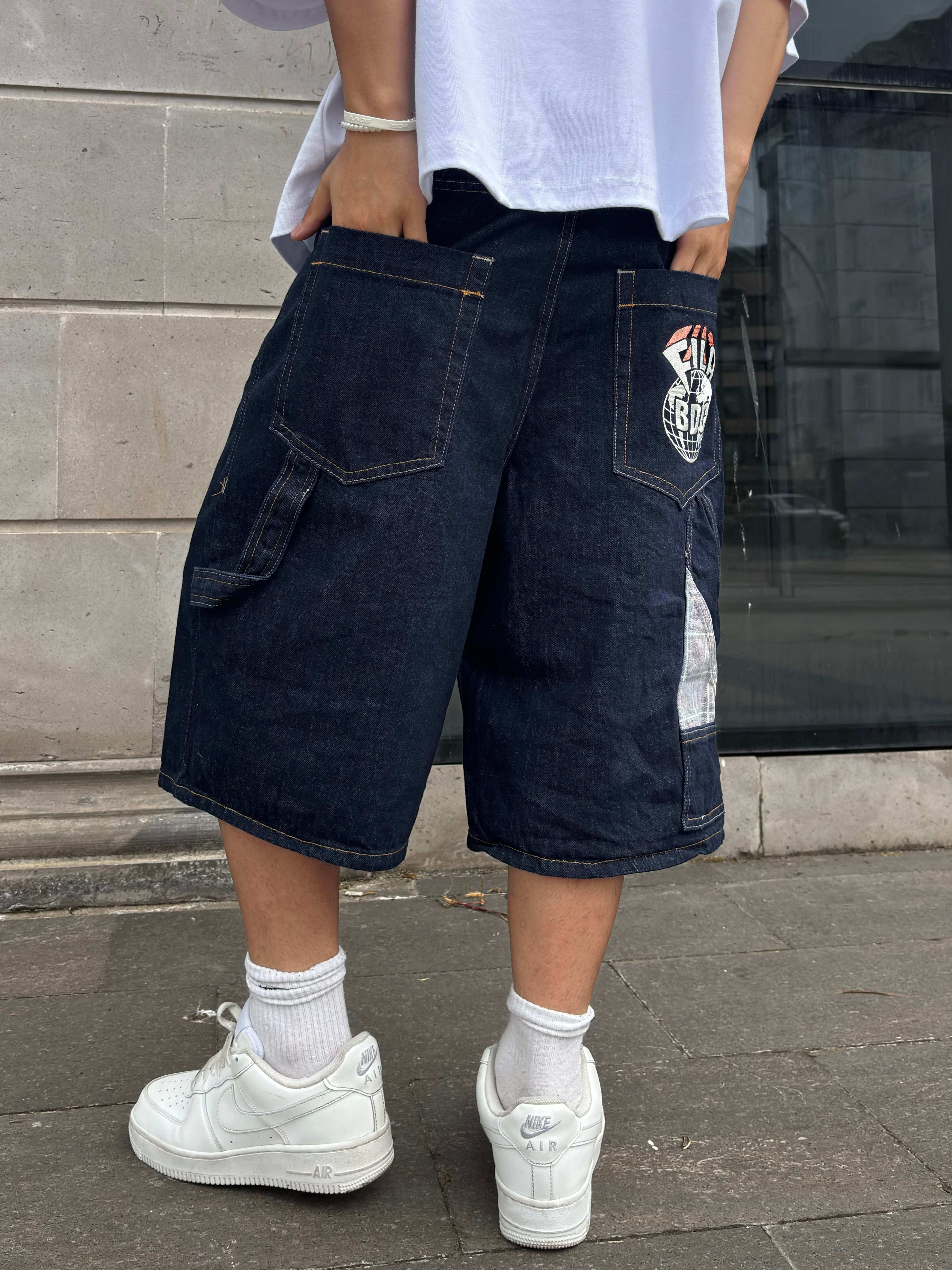 Dark Wash Embroidered Denim Jorts