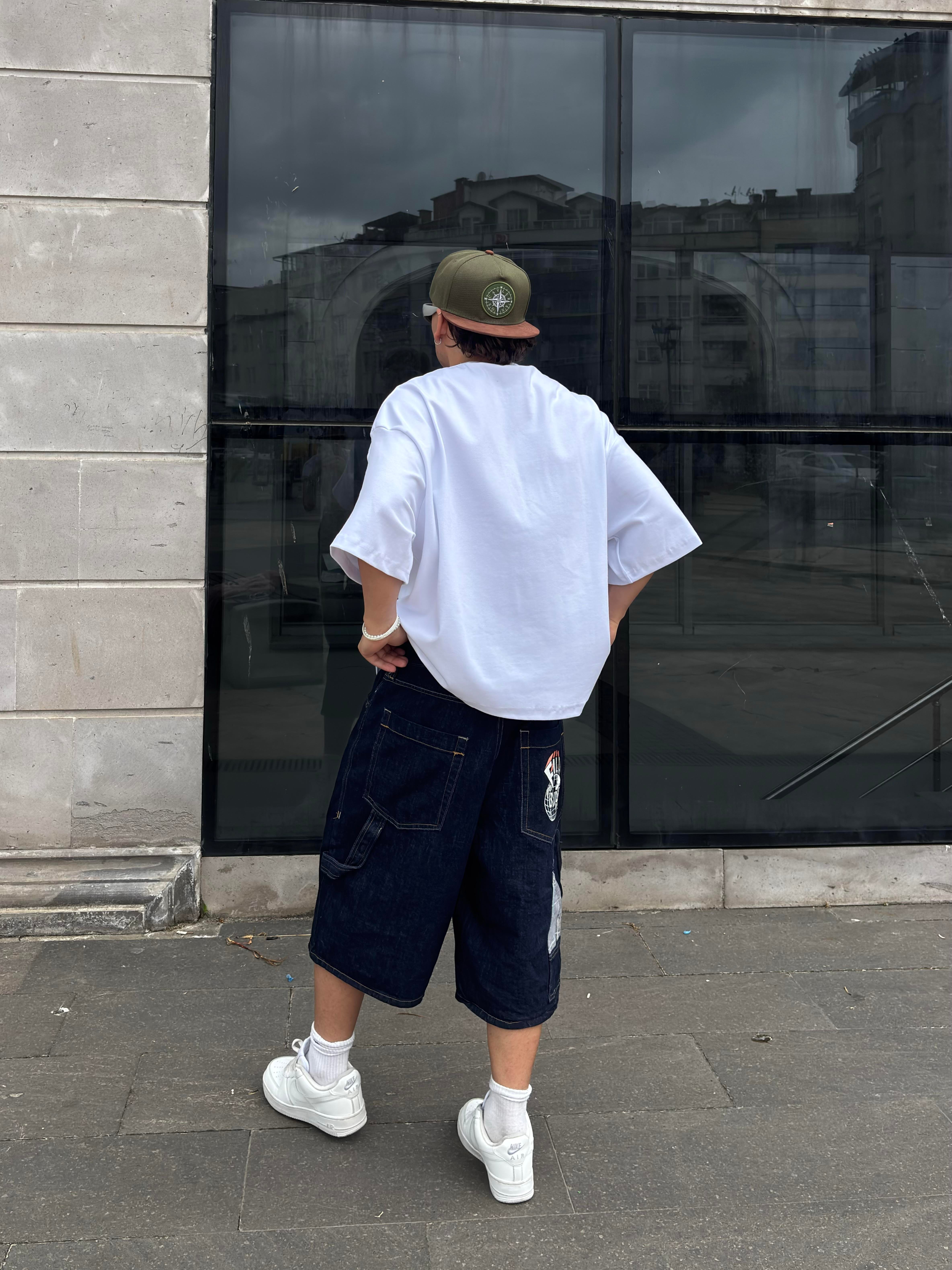 Dark Wash Embroidered Denim Jorts
