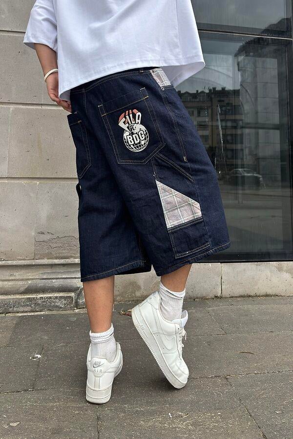 Dark Wash Embroidered Denim Jorts