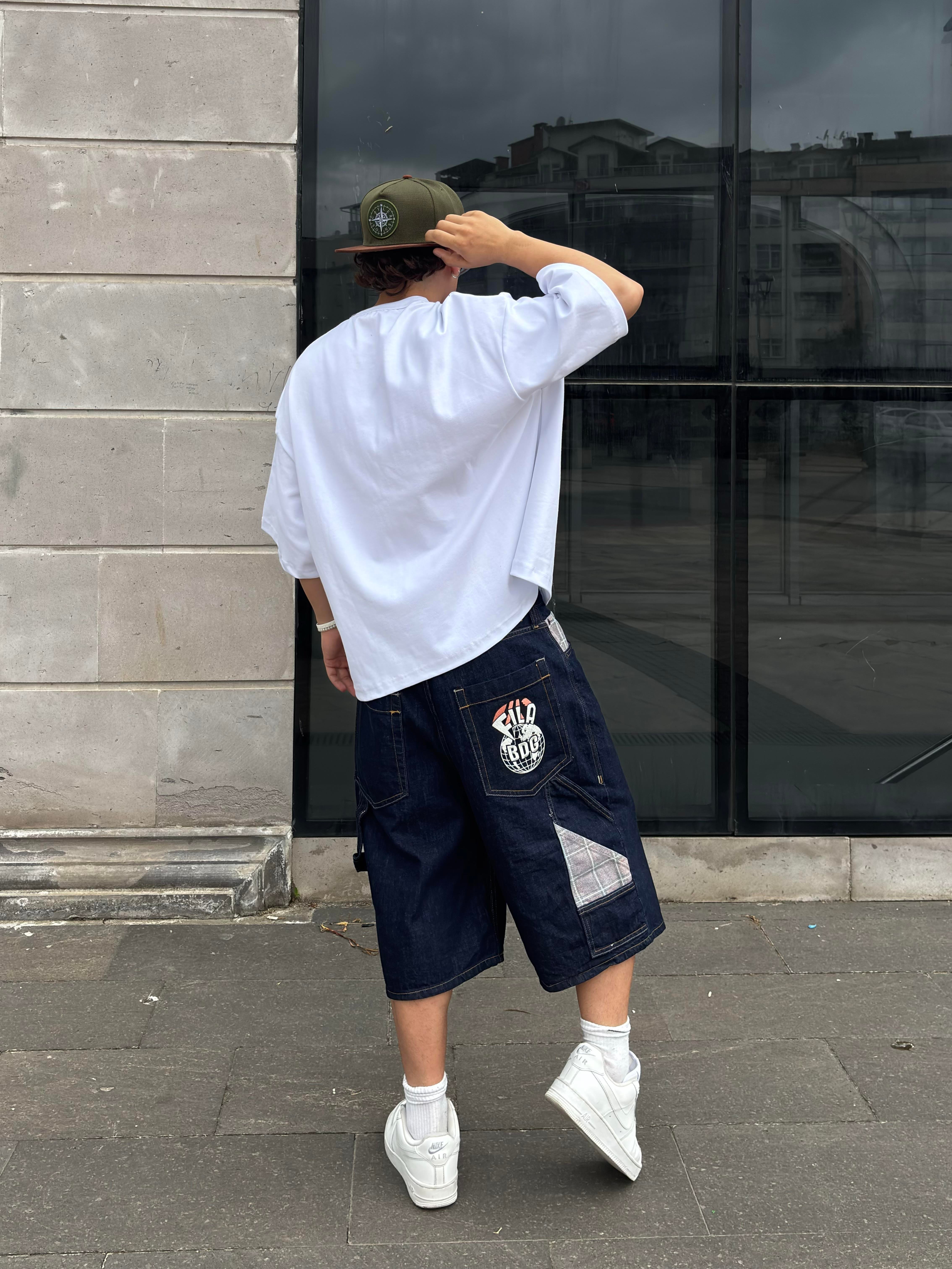Dark Wash Embroidered Denim Jorts