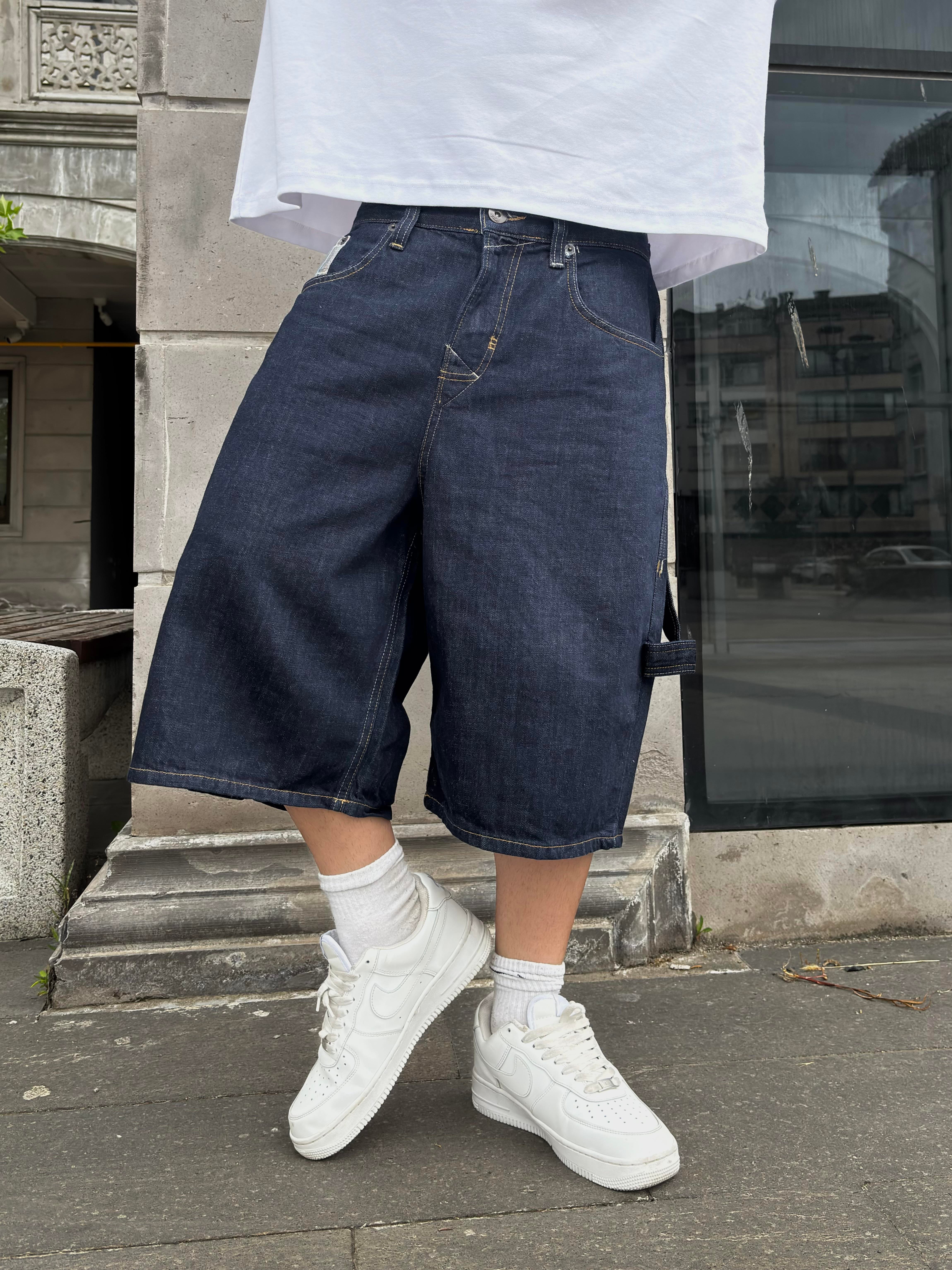 Dark Wash Embroidered Denim Jorts