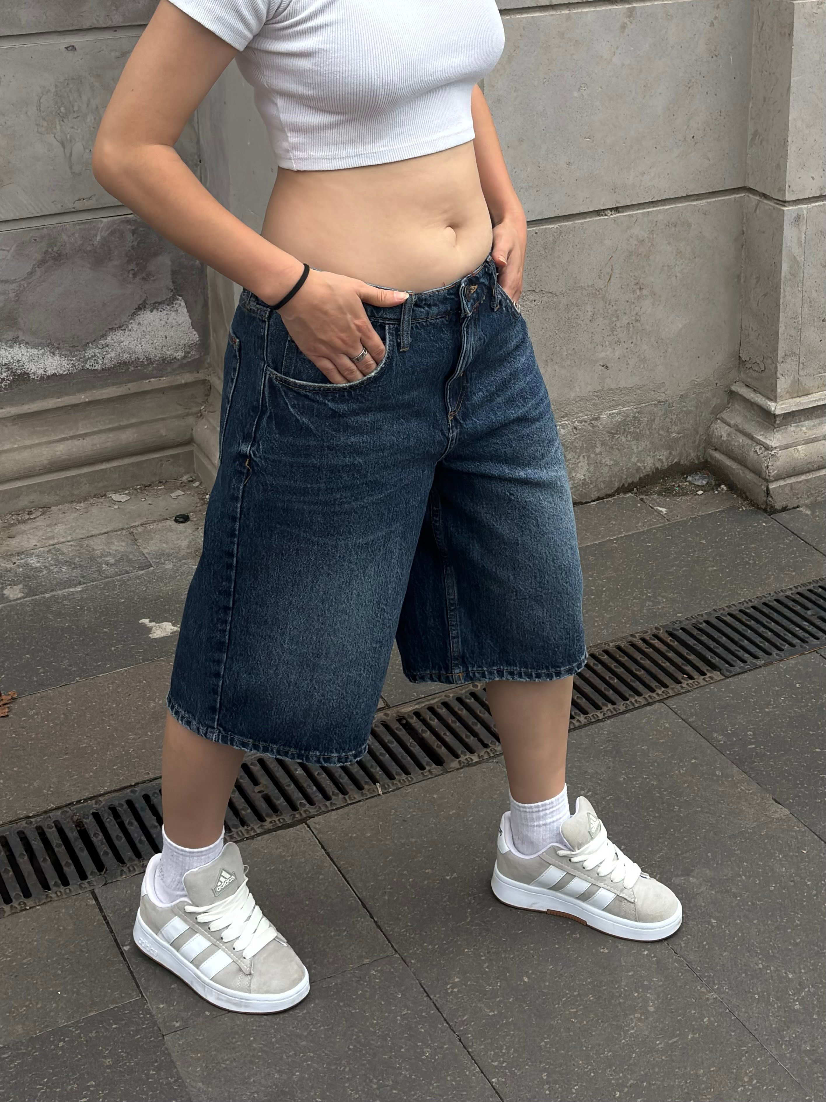 Eskitme Ton Longline Denim Jorts