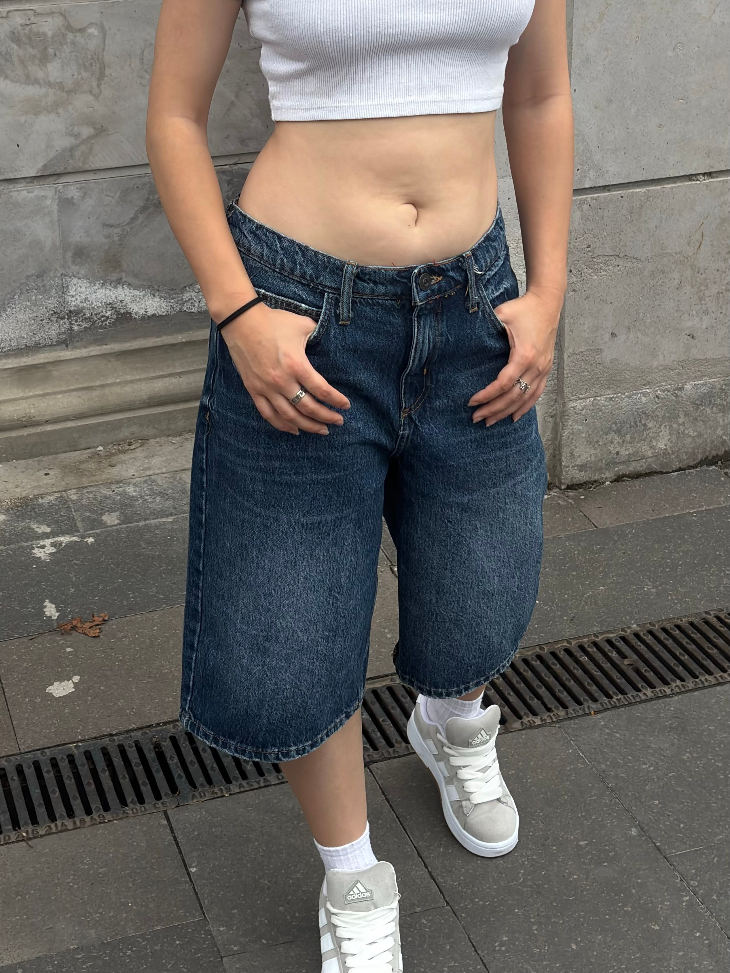 Eskitme Ton Longline Denim Jorts