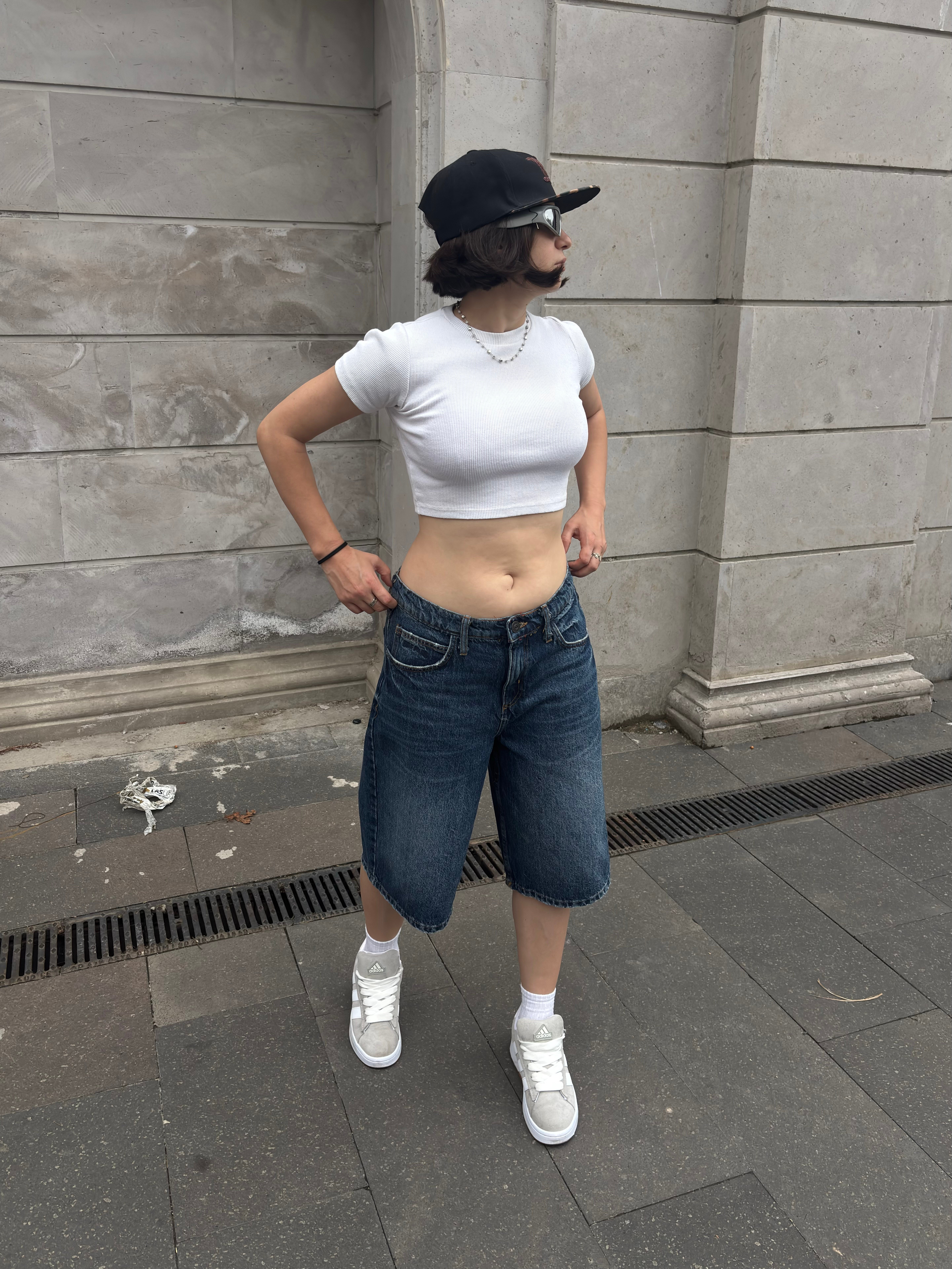 Eskitme Ton Longline Denim Jorts