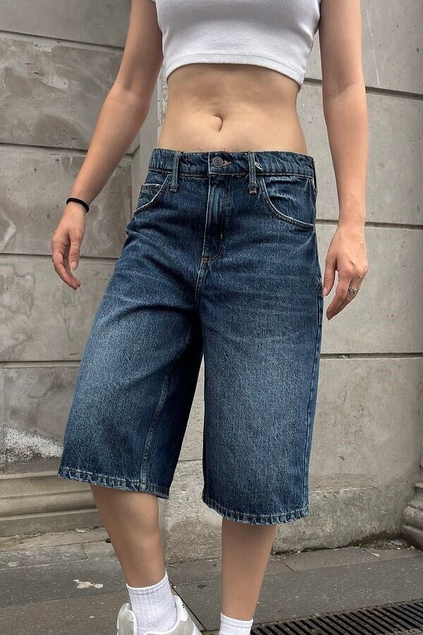 Eskitme Ton Longline Denim Jorts