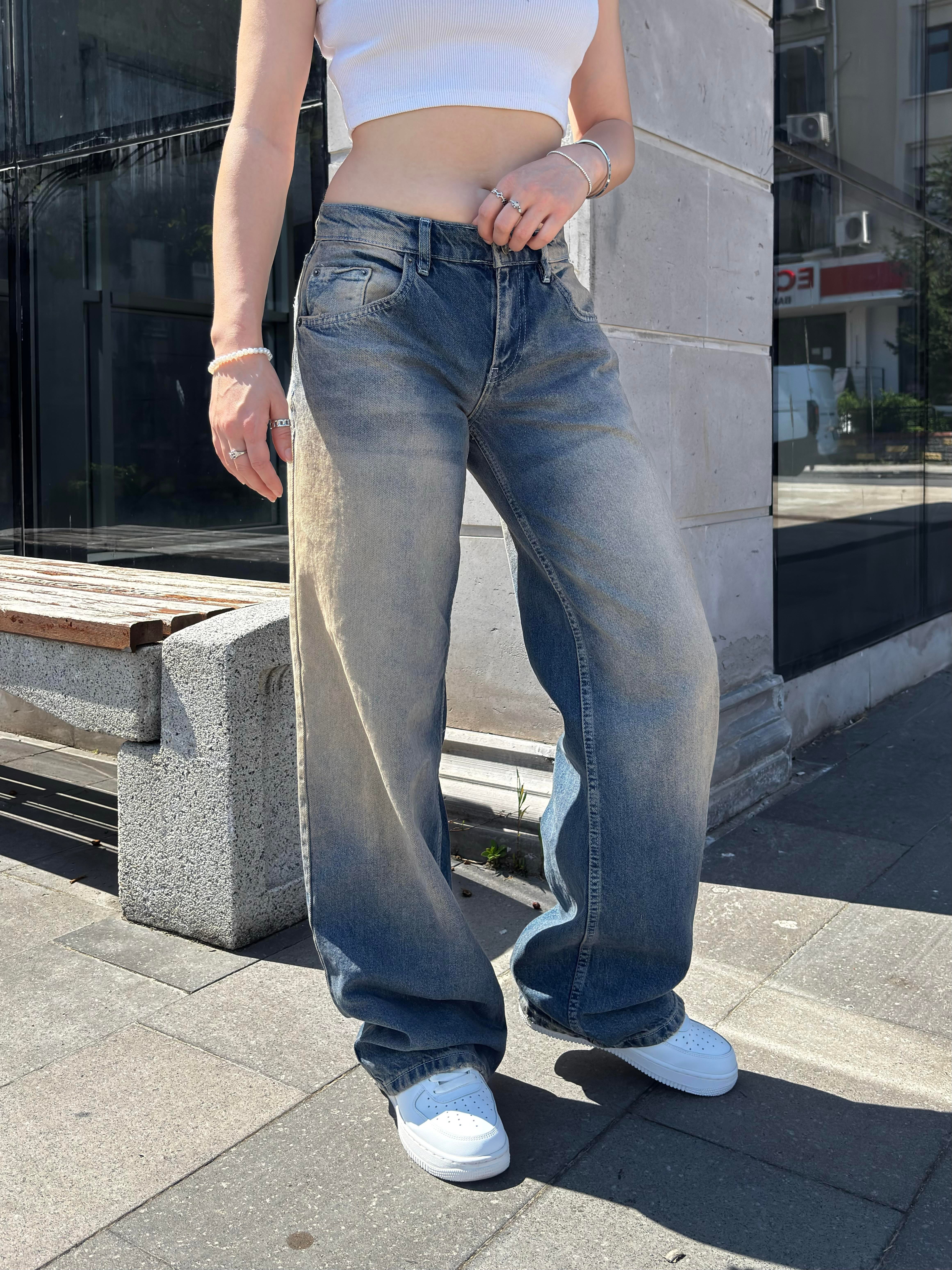 Eskitme Ton Lowride Pattern Jeans