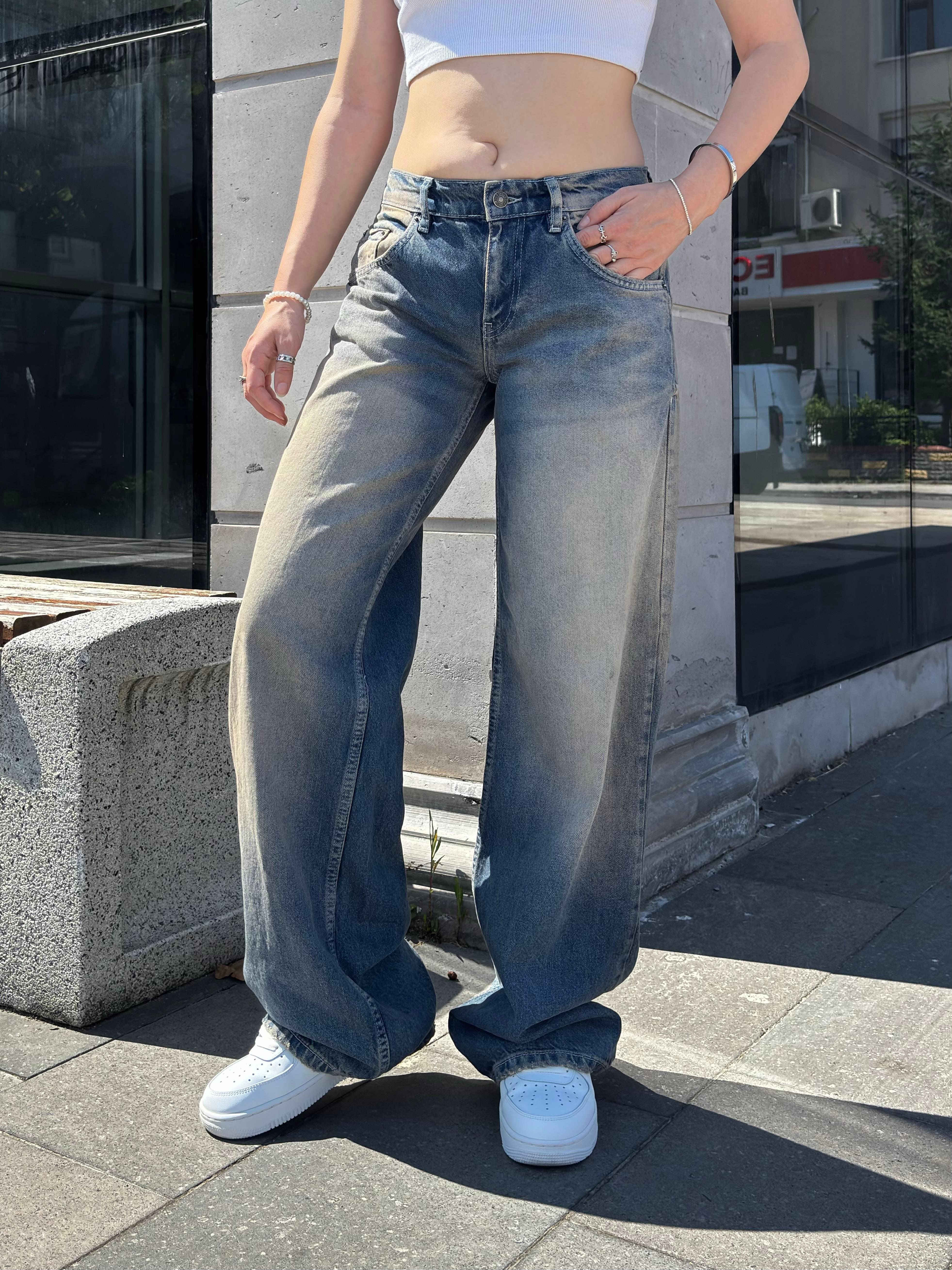 Eskitme Ton Lowride Pattern Jeans