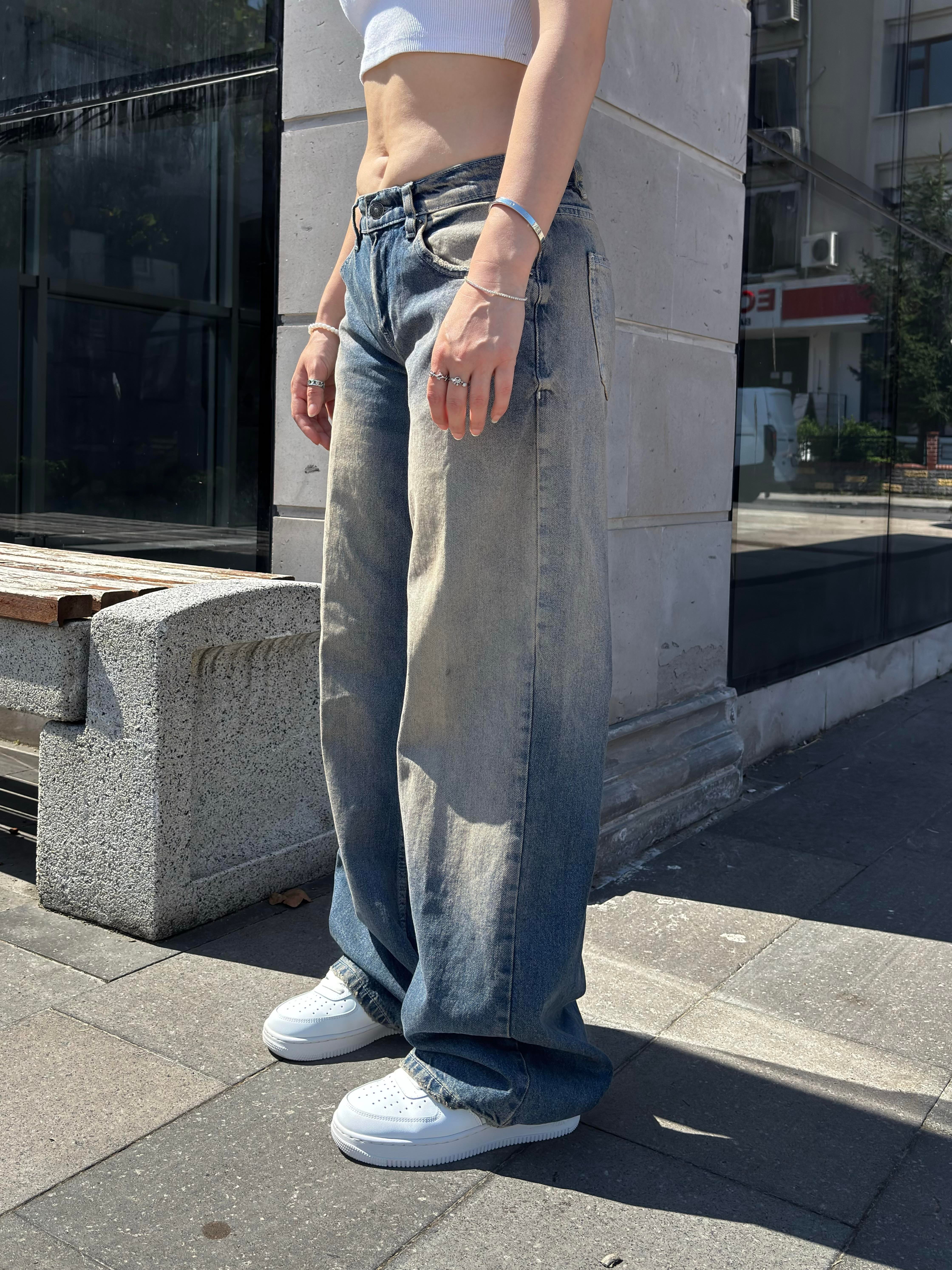Eskitme Ton Lowride Pattern Jeans