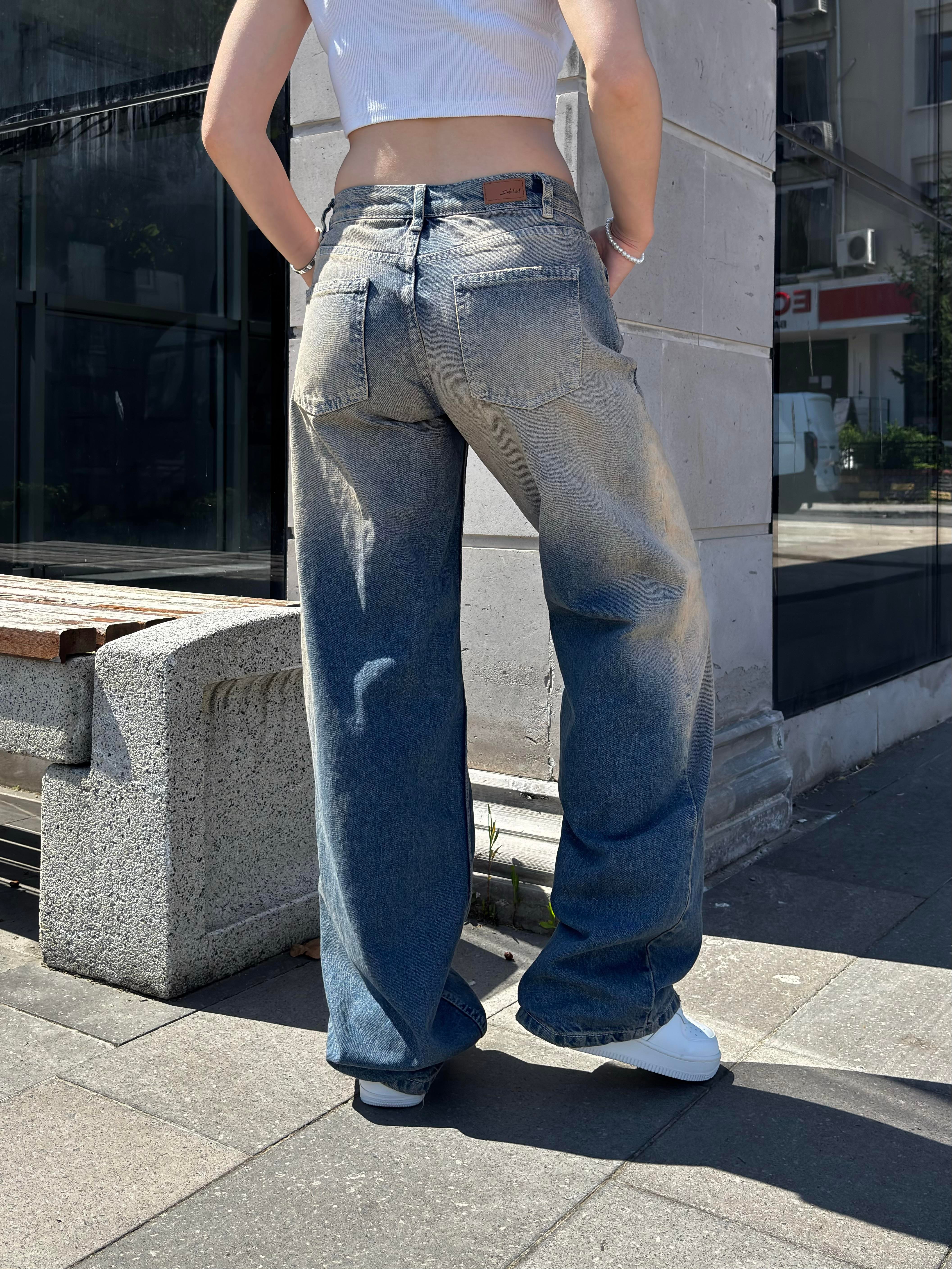Eskitme Ton Lowride Pattern Jeans