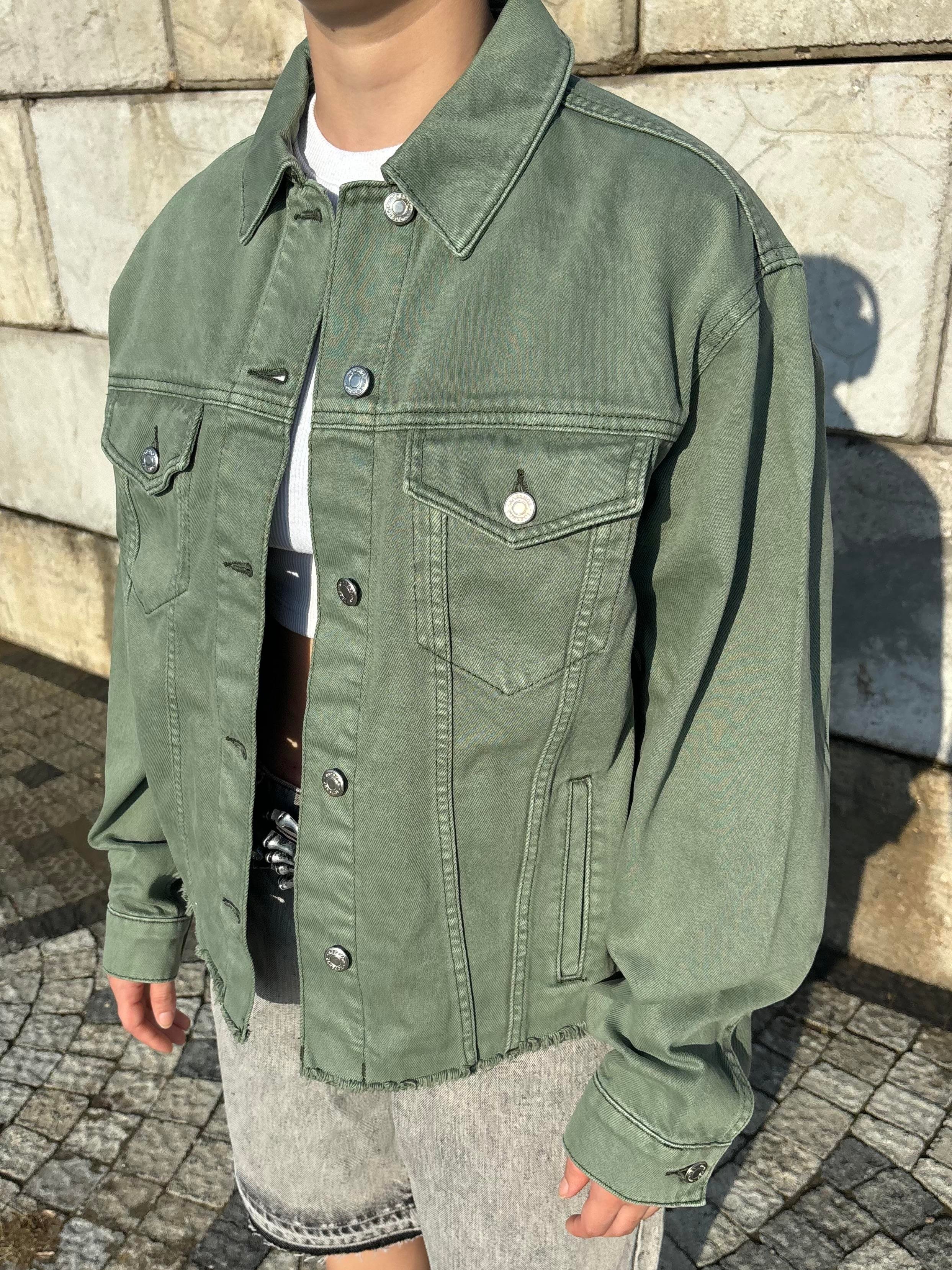 Green Fringed Denim Jacket