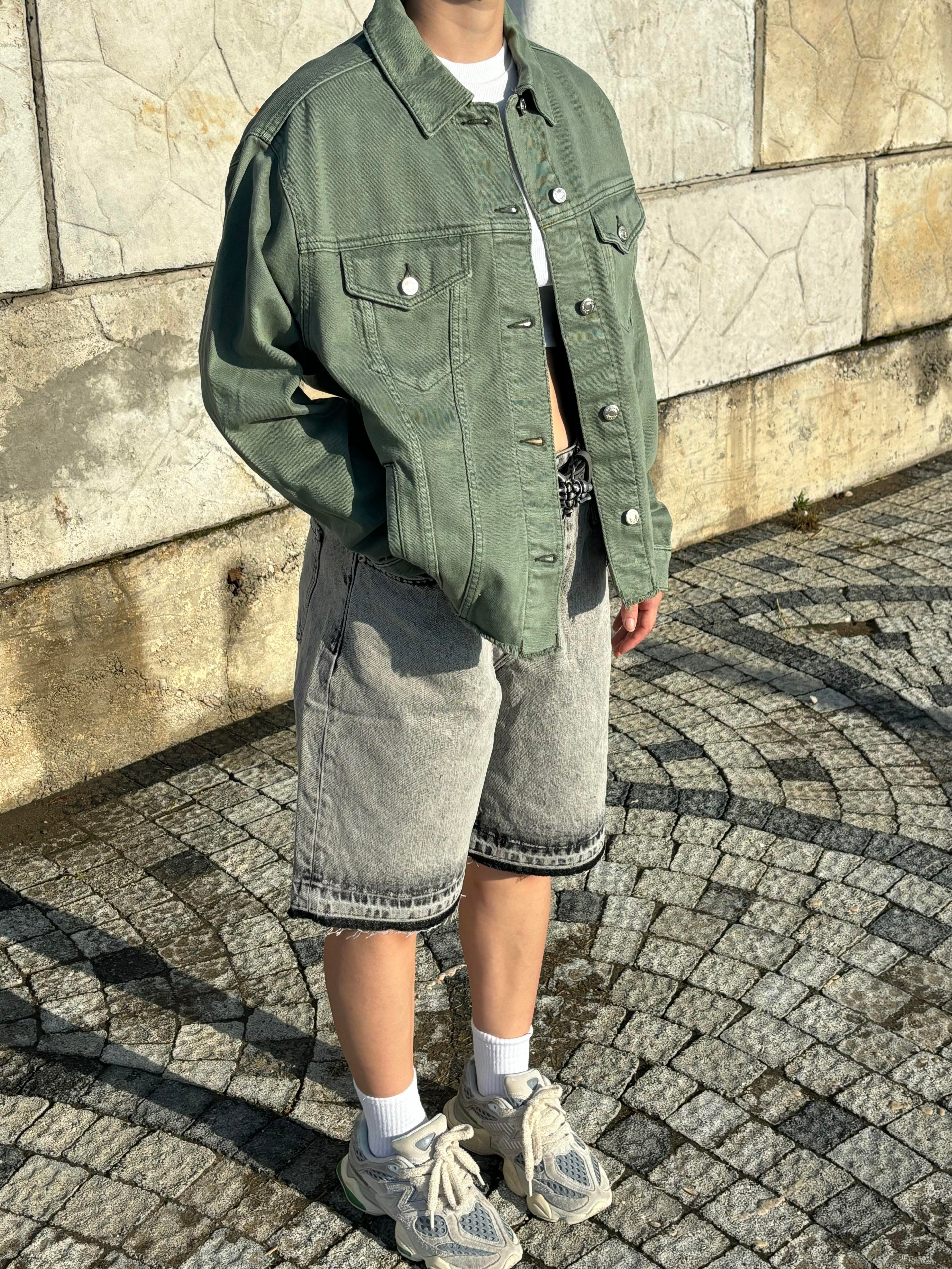 Green Fringed Denim Jacket