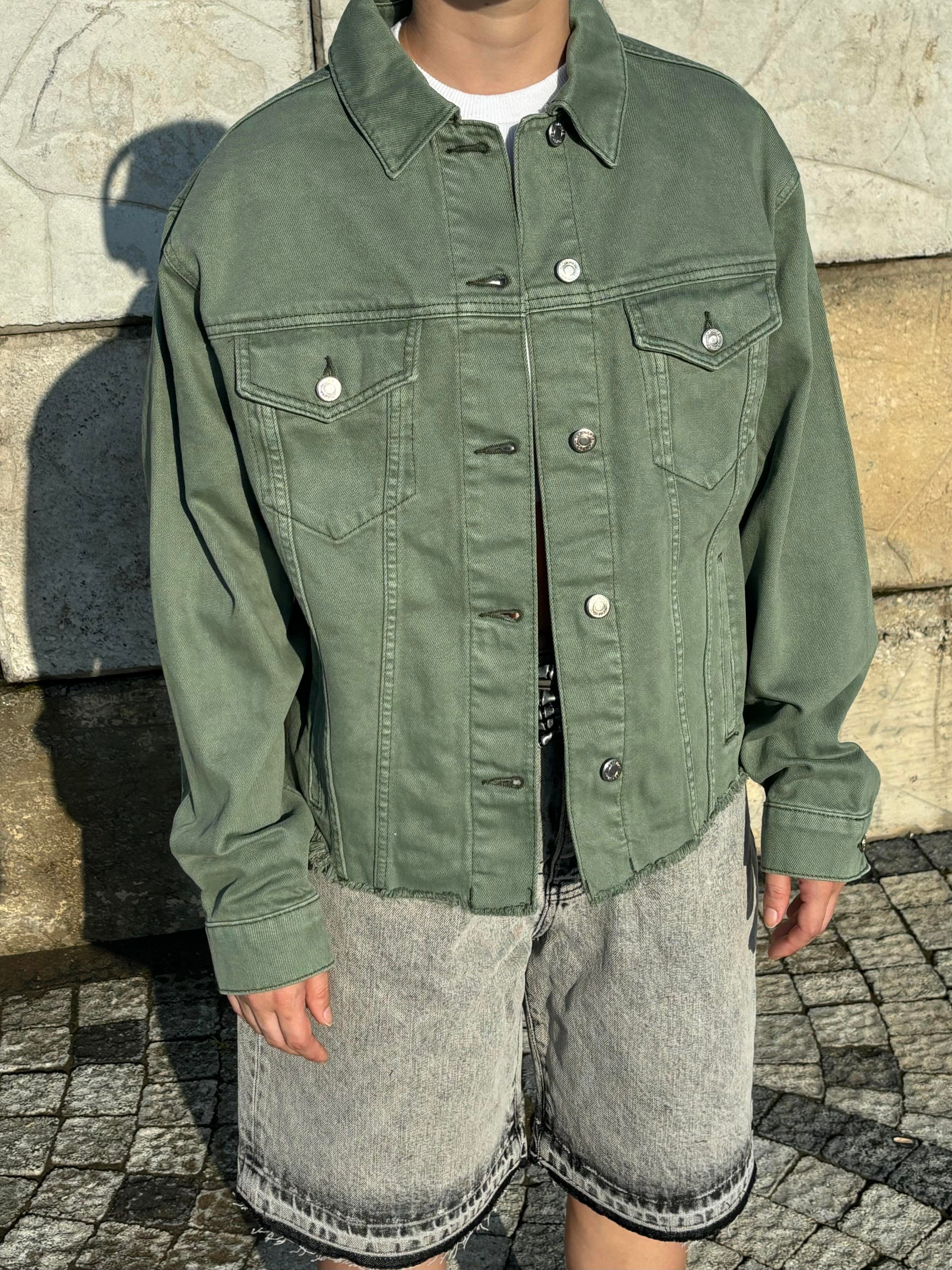 Green Fringed Denim Jacket