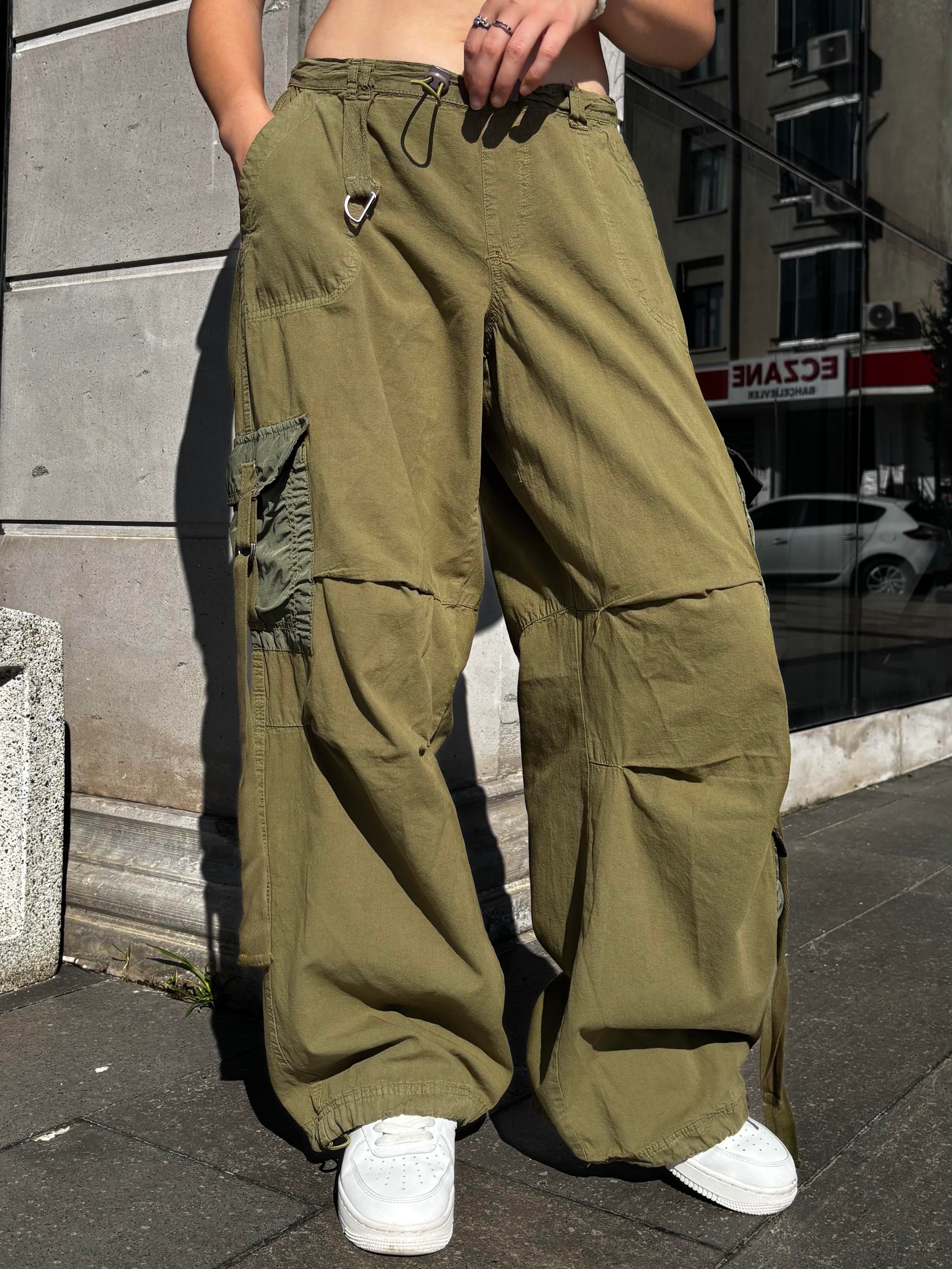 Green Patchwork Multi Pocket Cargo Pants