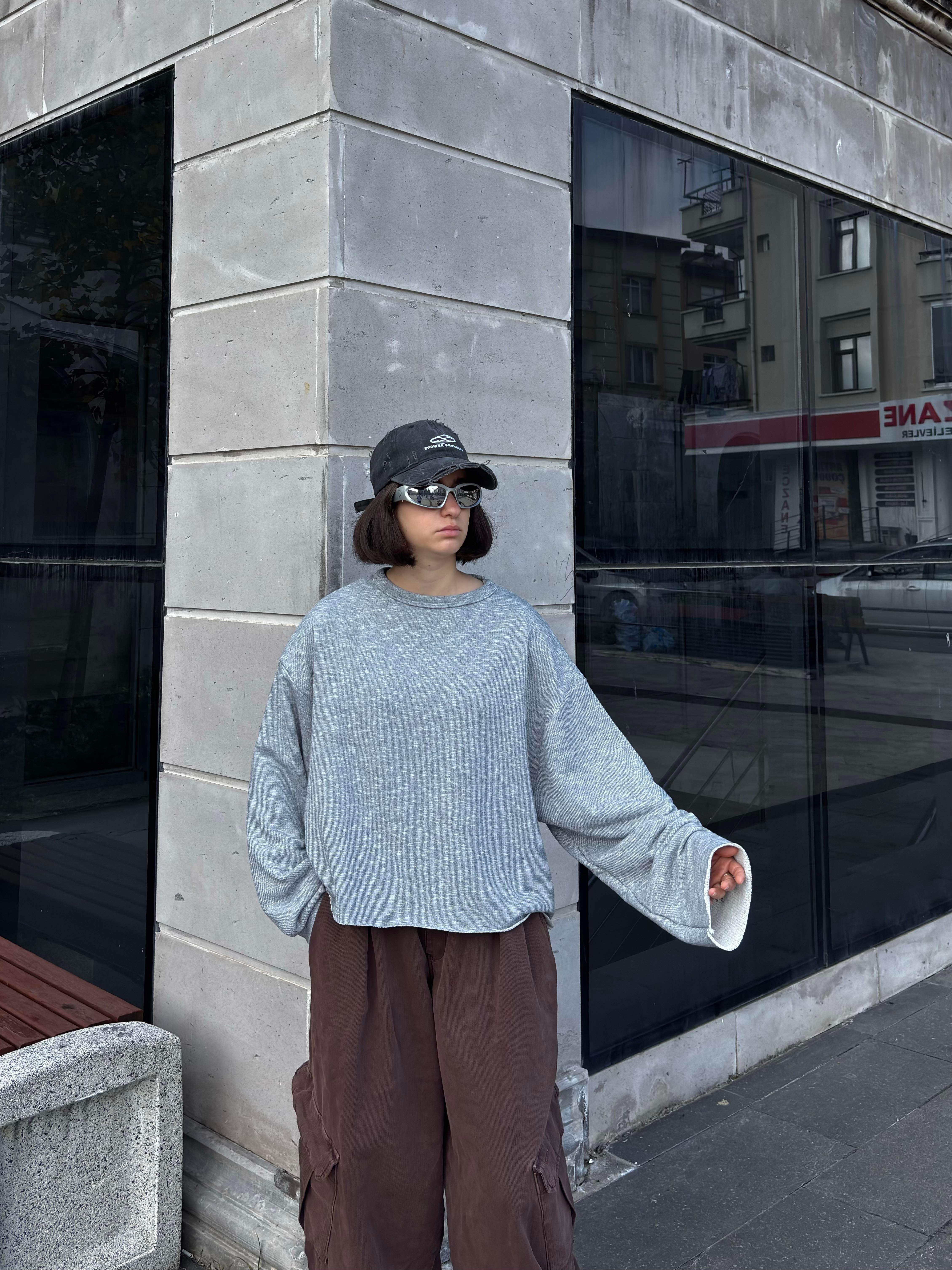 Grey Boxy Fit Cut-Off Sweatshirt