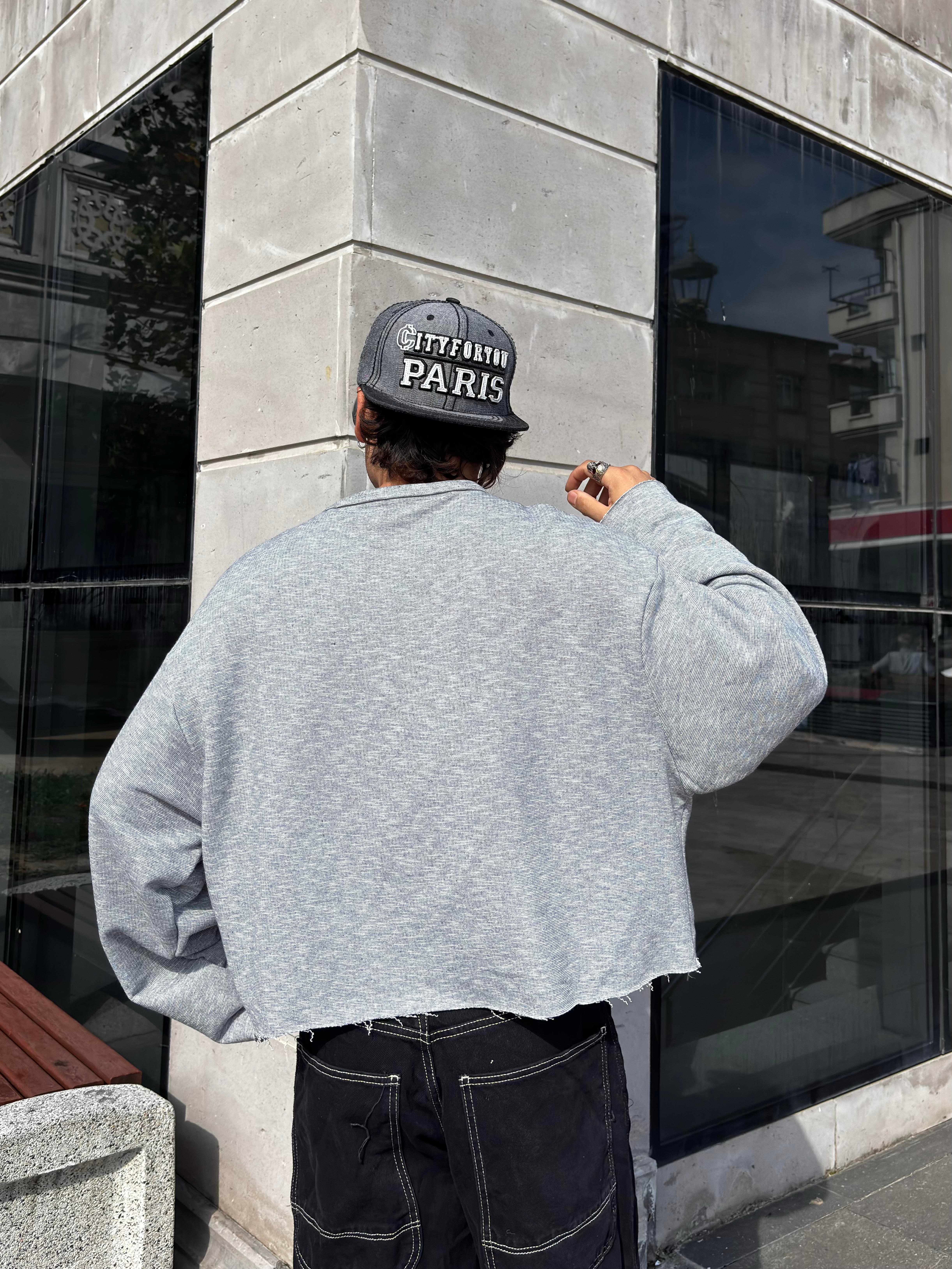 Grey Boxy Fit Cut-Off Sweatshirt