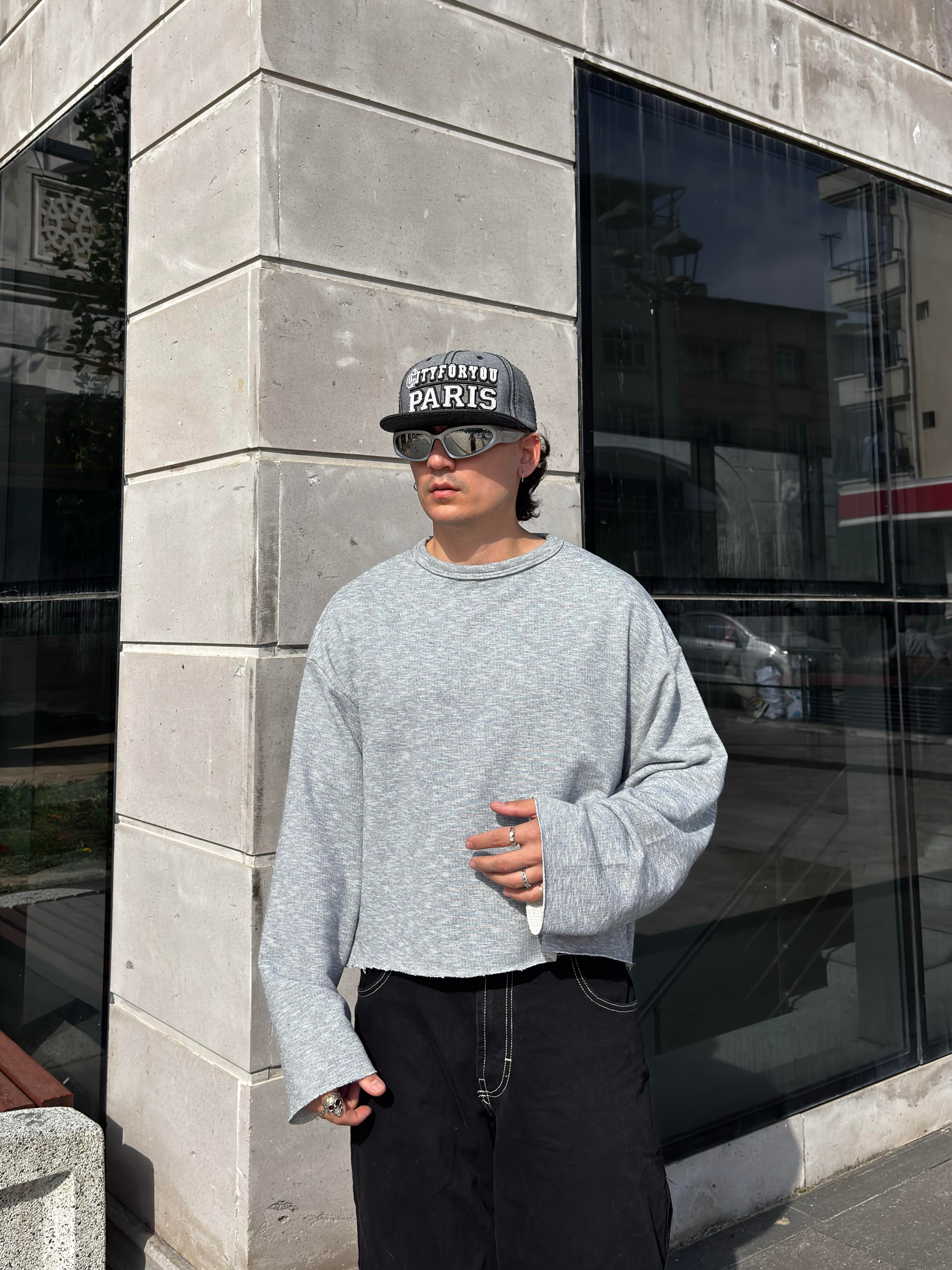 Grey Boxy Fit Cut-Off Sweatshirt