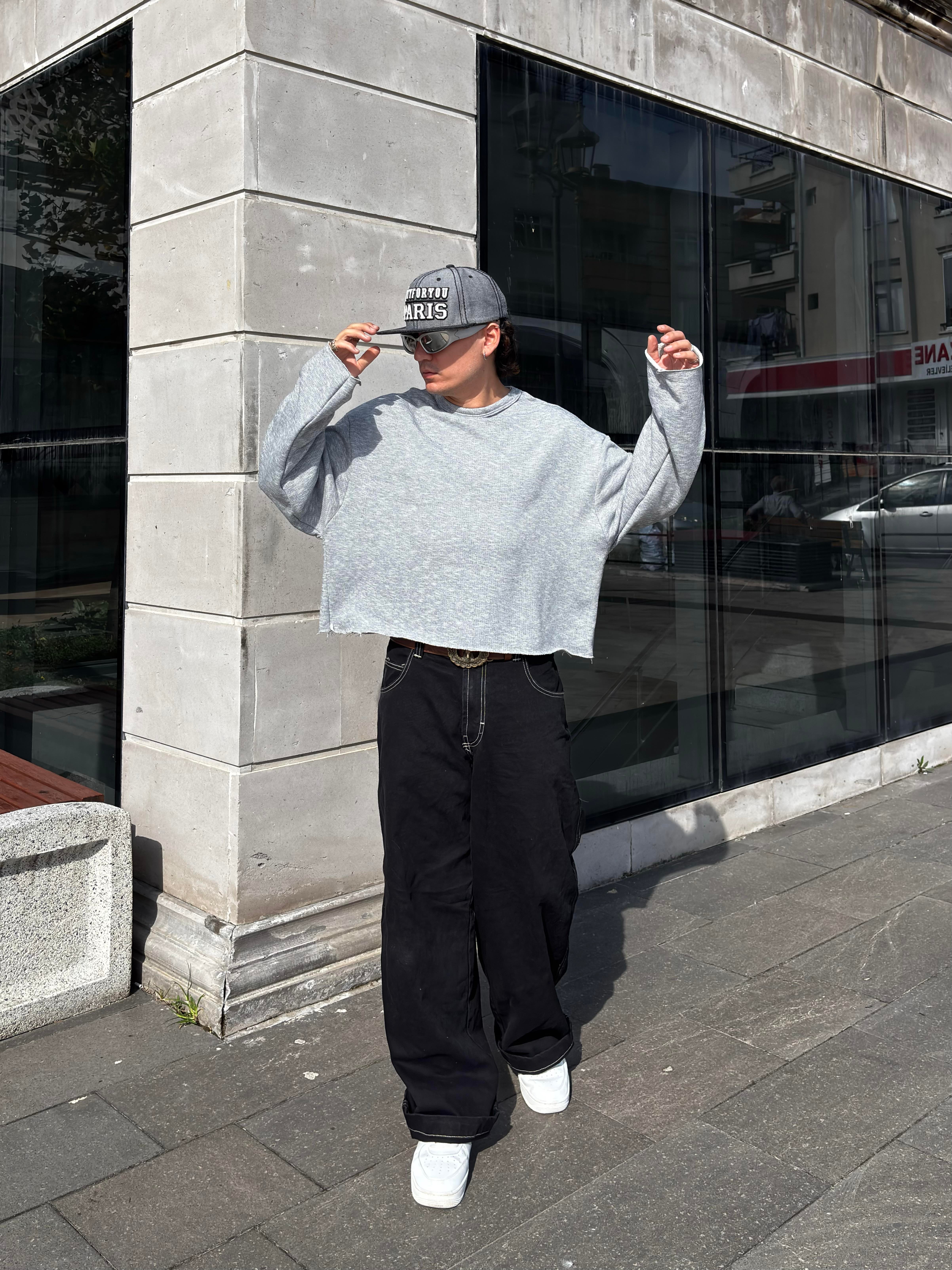 Grey Boxy Fit Cut-Off Sweatshirt