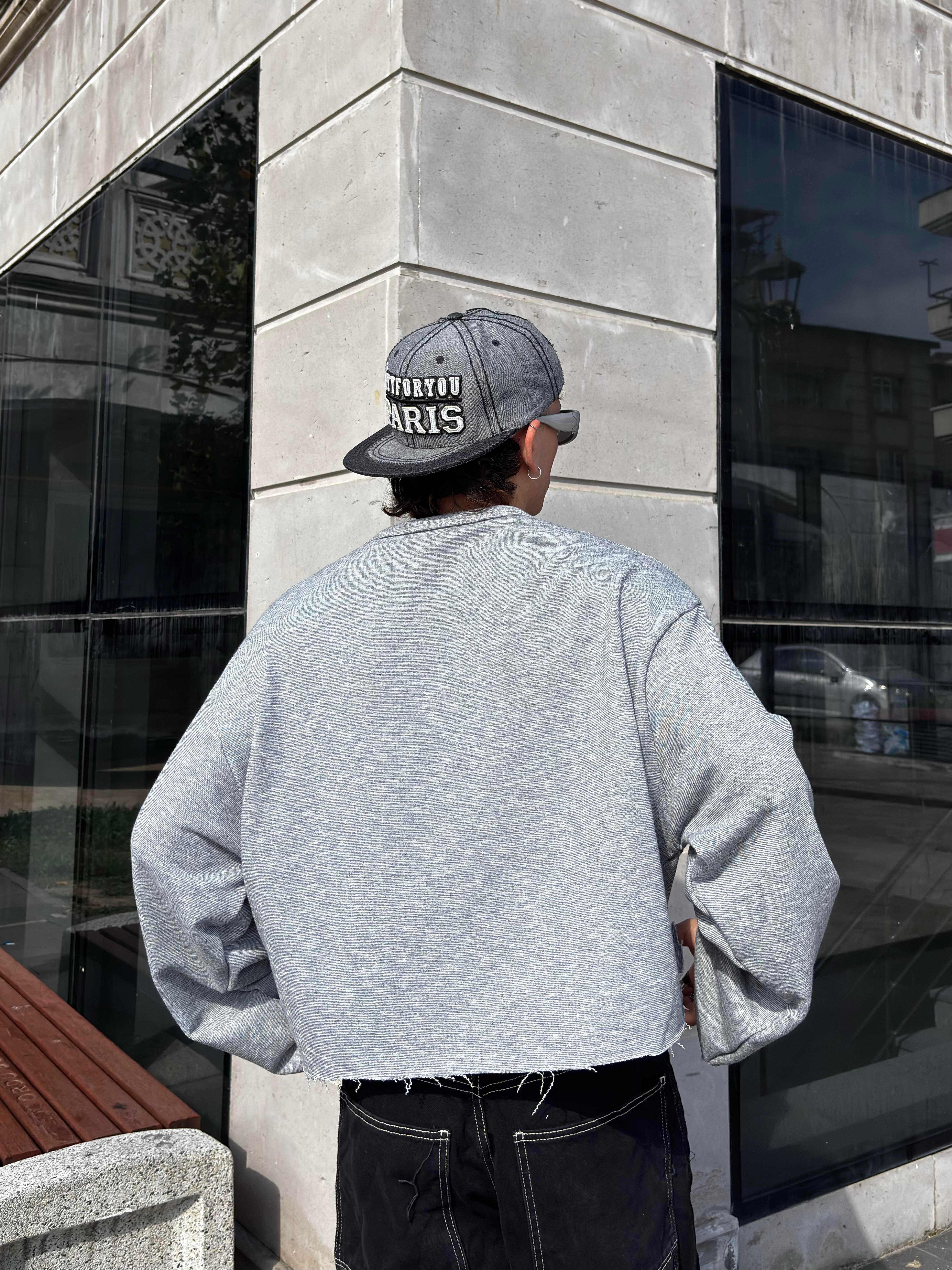 Grey Boxy Fit Cut-Off Sweatshirt