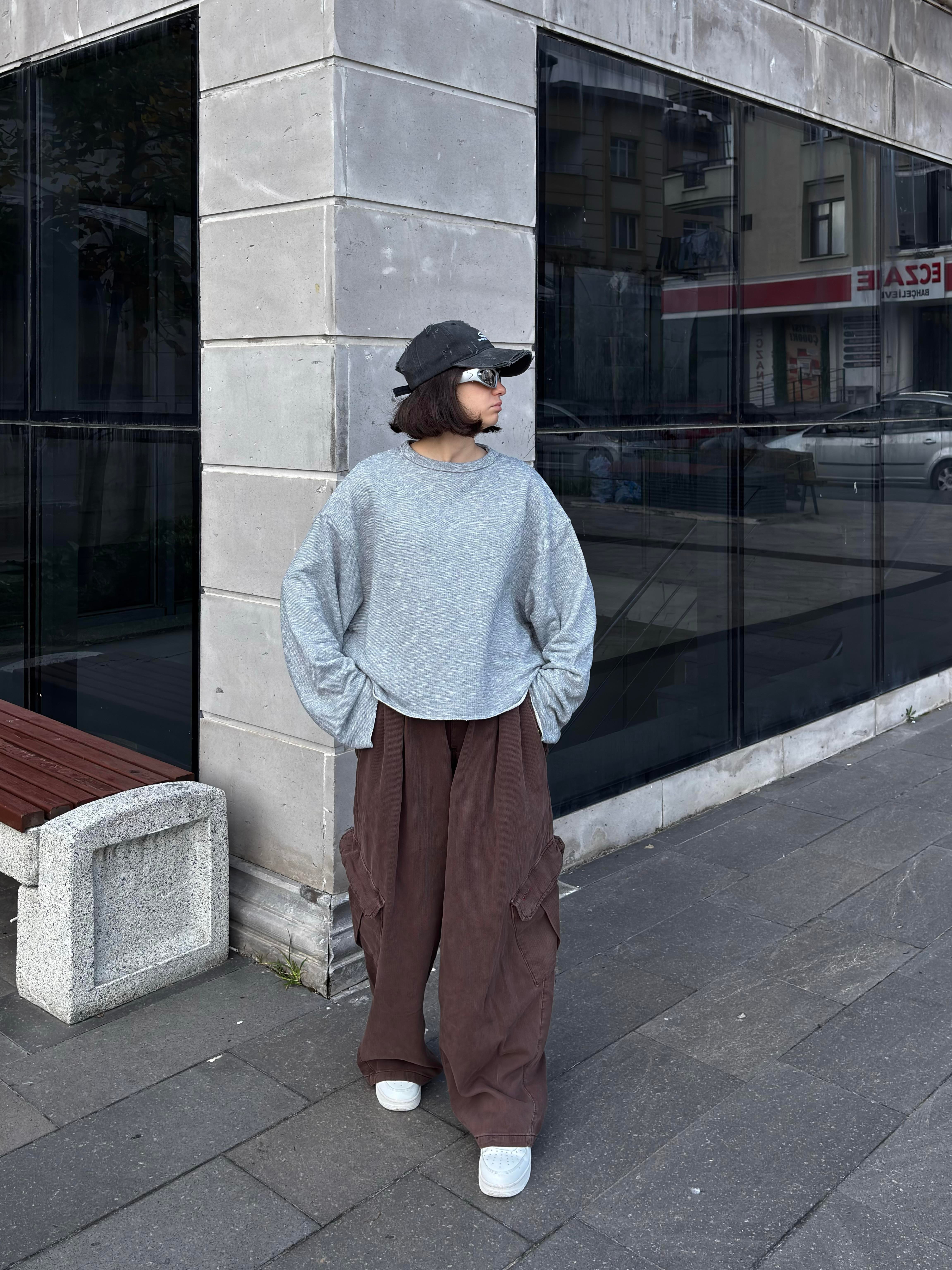 Grey Boxy Fit Cut-Off Sweatshirt