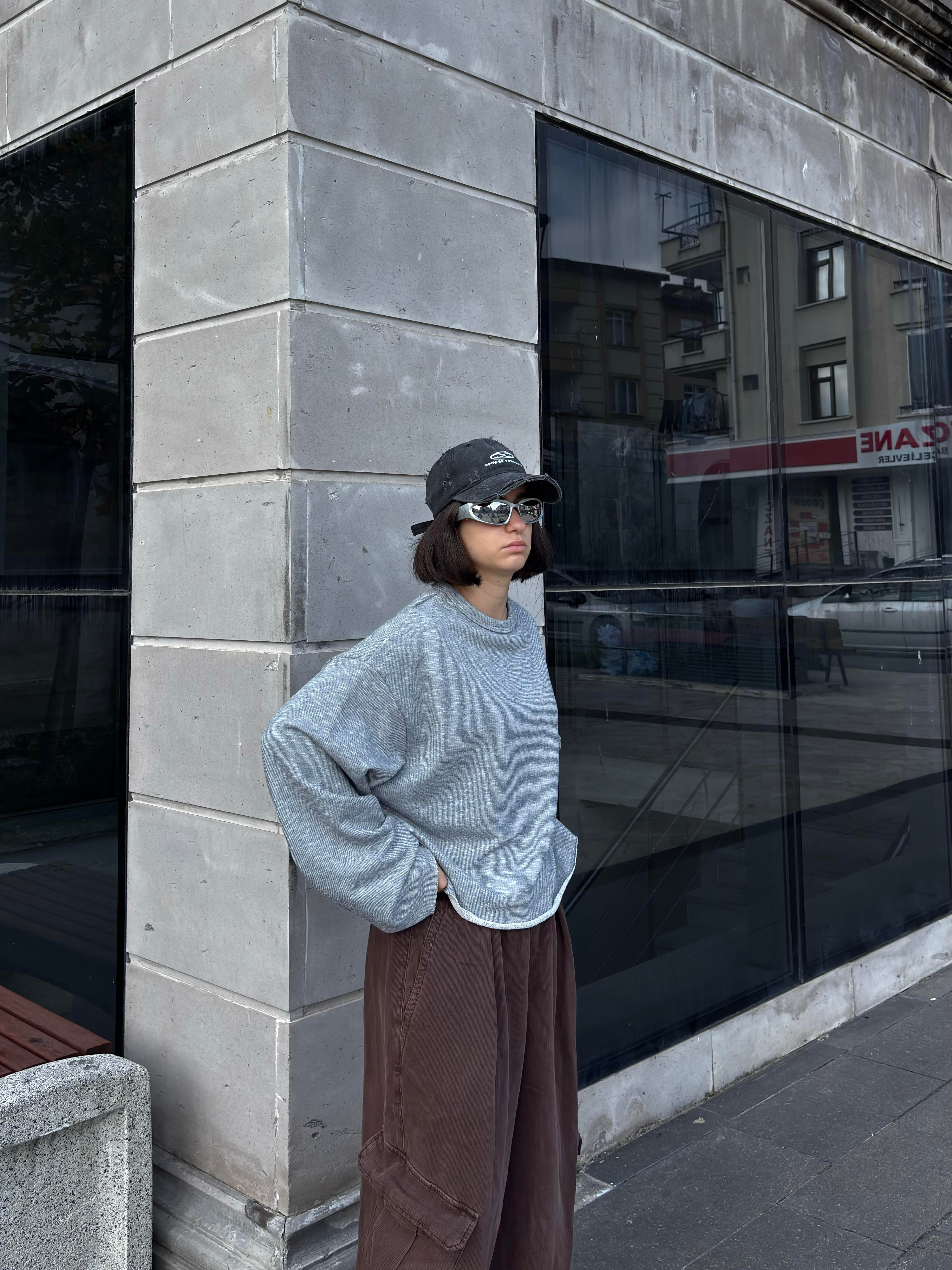 Grey Boxy Fit Cut-Off Sweatshirt
