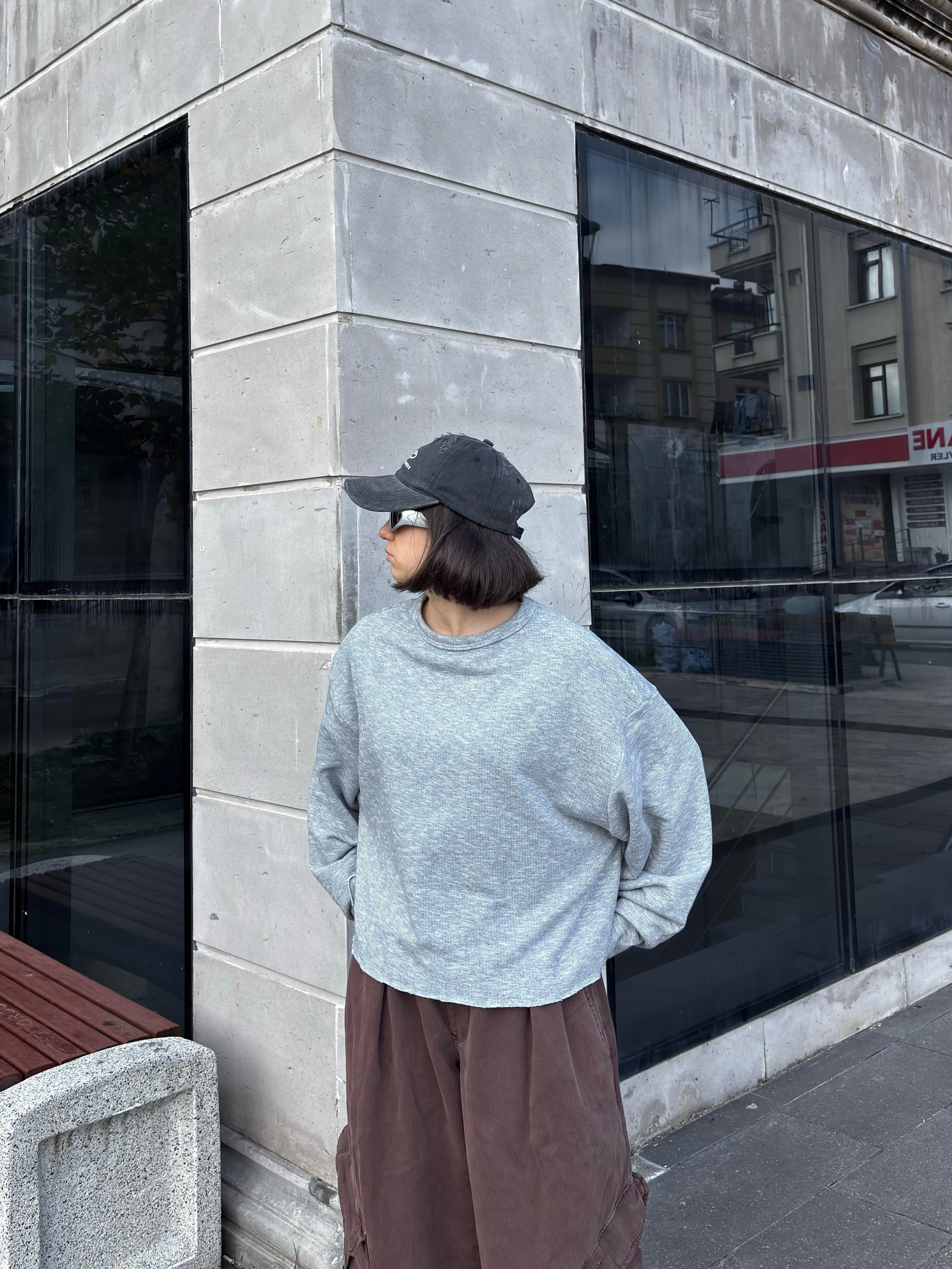 Grey Boxy Fit Cut-Off Sweatshirt