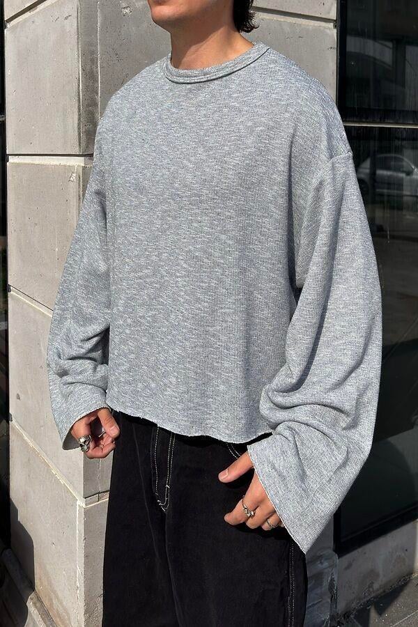 Grey Boxy Fit Cut-Off Sweatshirt