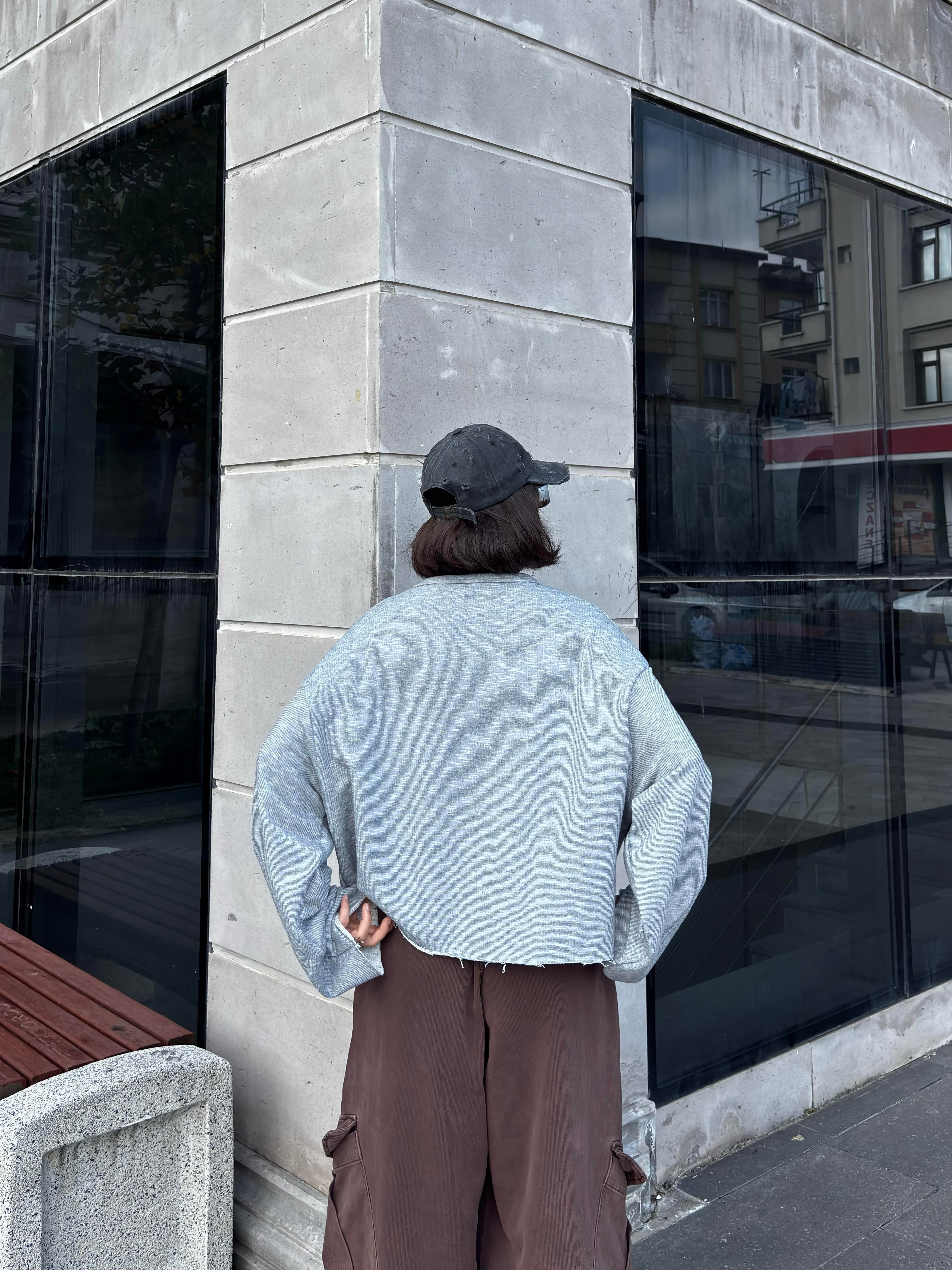 Grey Boxy Fit Cut-Off Sweatshirt
