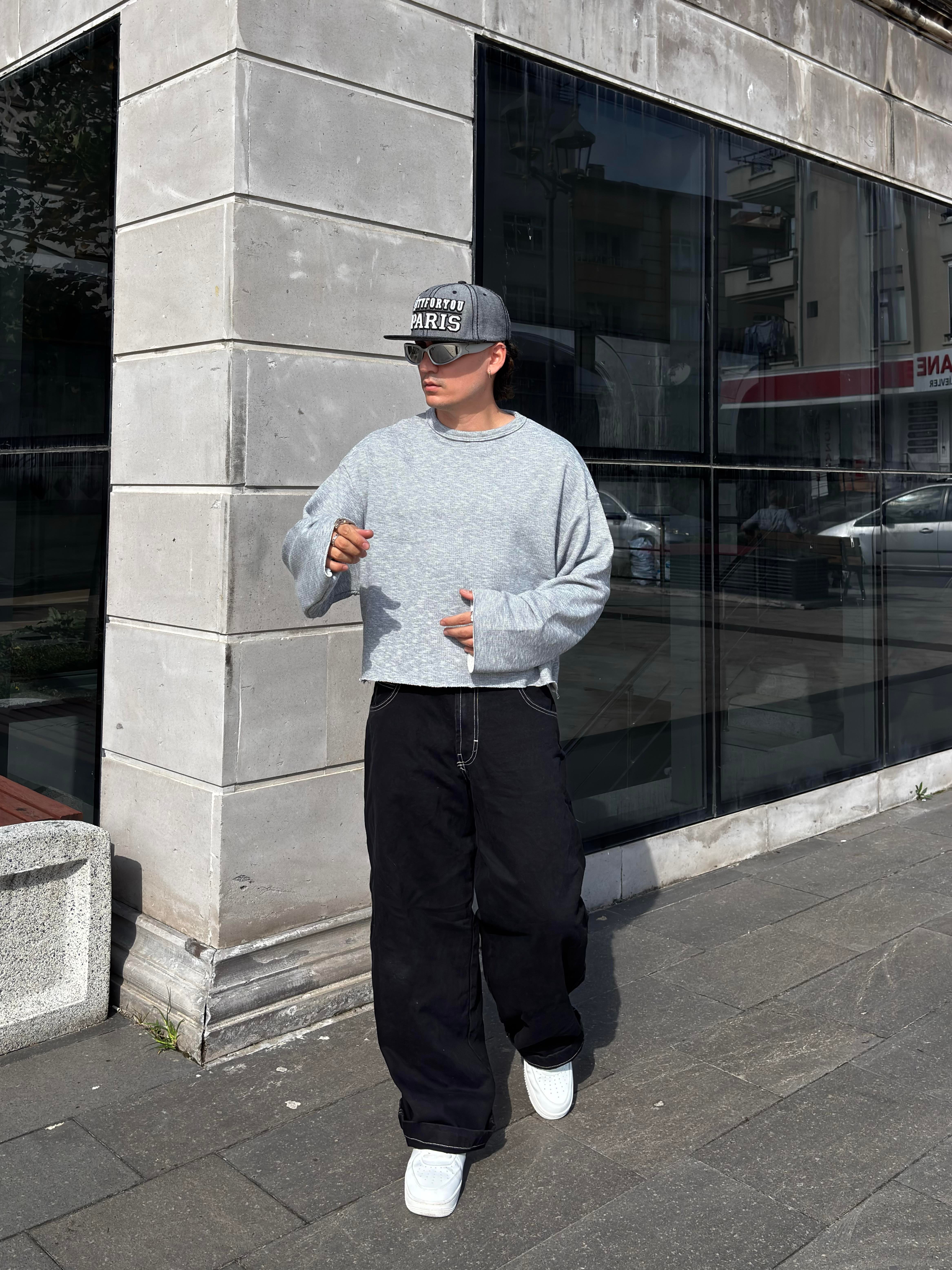 Grey Boxy Fit Cut-Off Sweatshirt