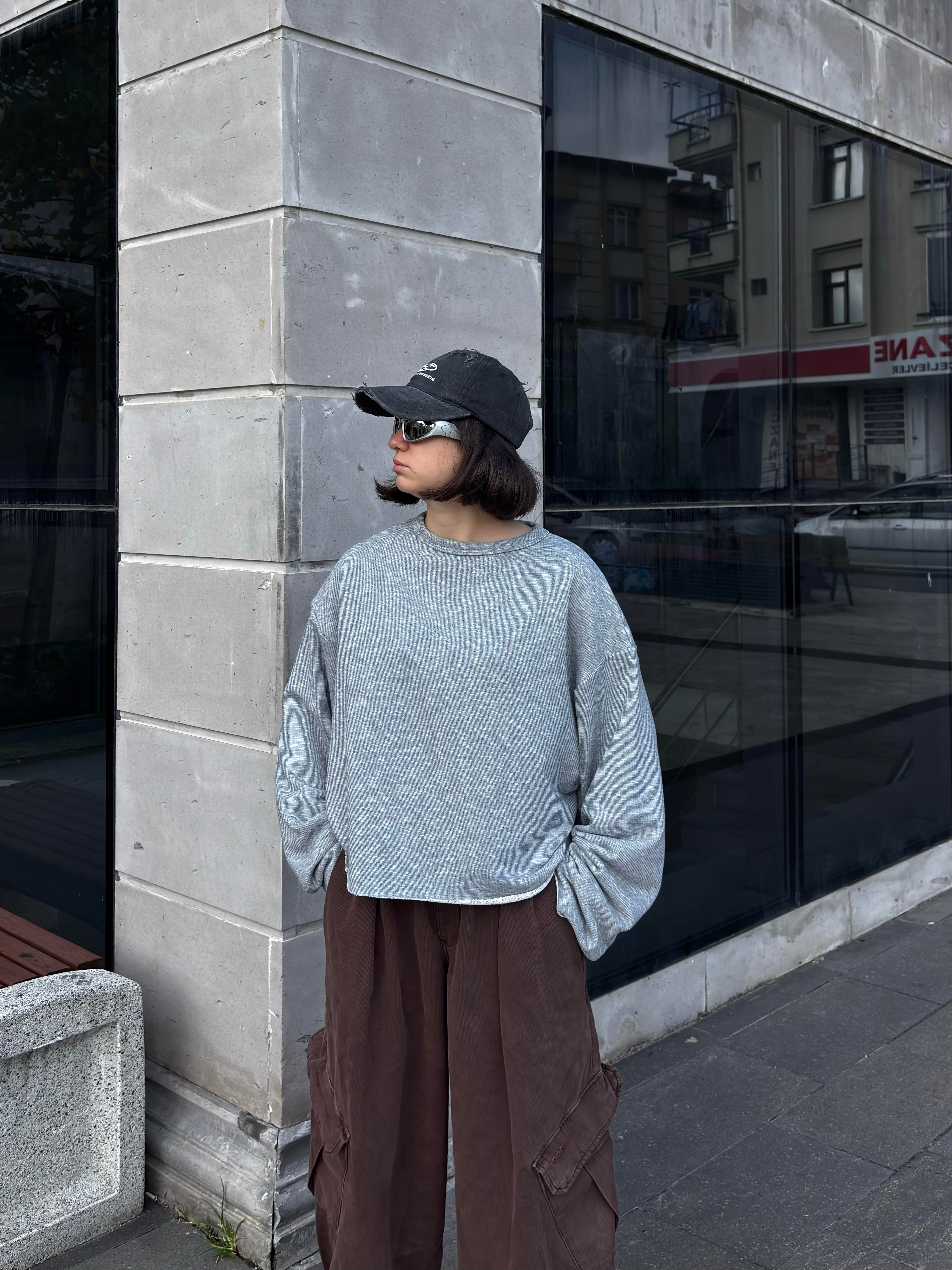 Grey Boxy Fit Cut-Off Sweatshirt