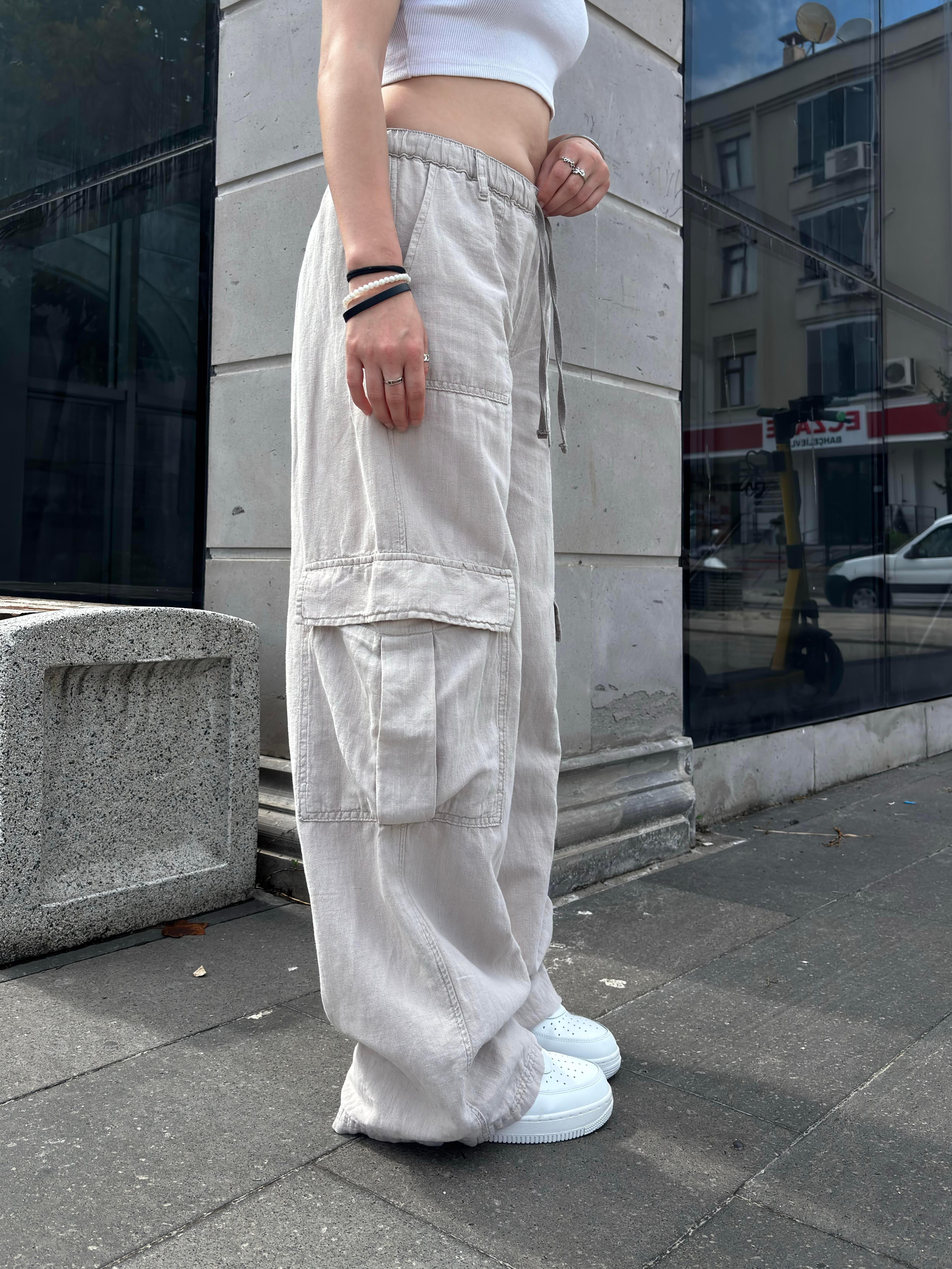 Grey Ton Kontrast Keten Cargo Pants