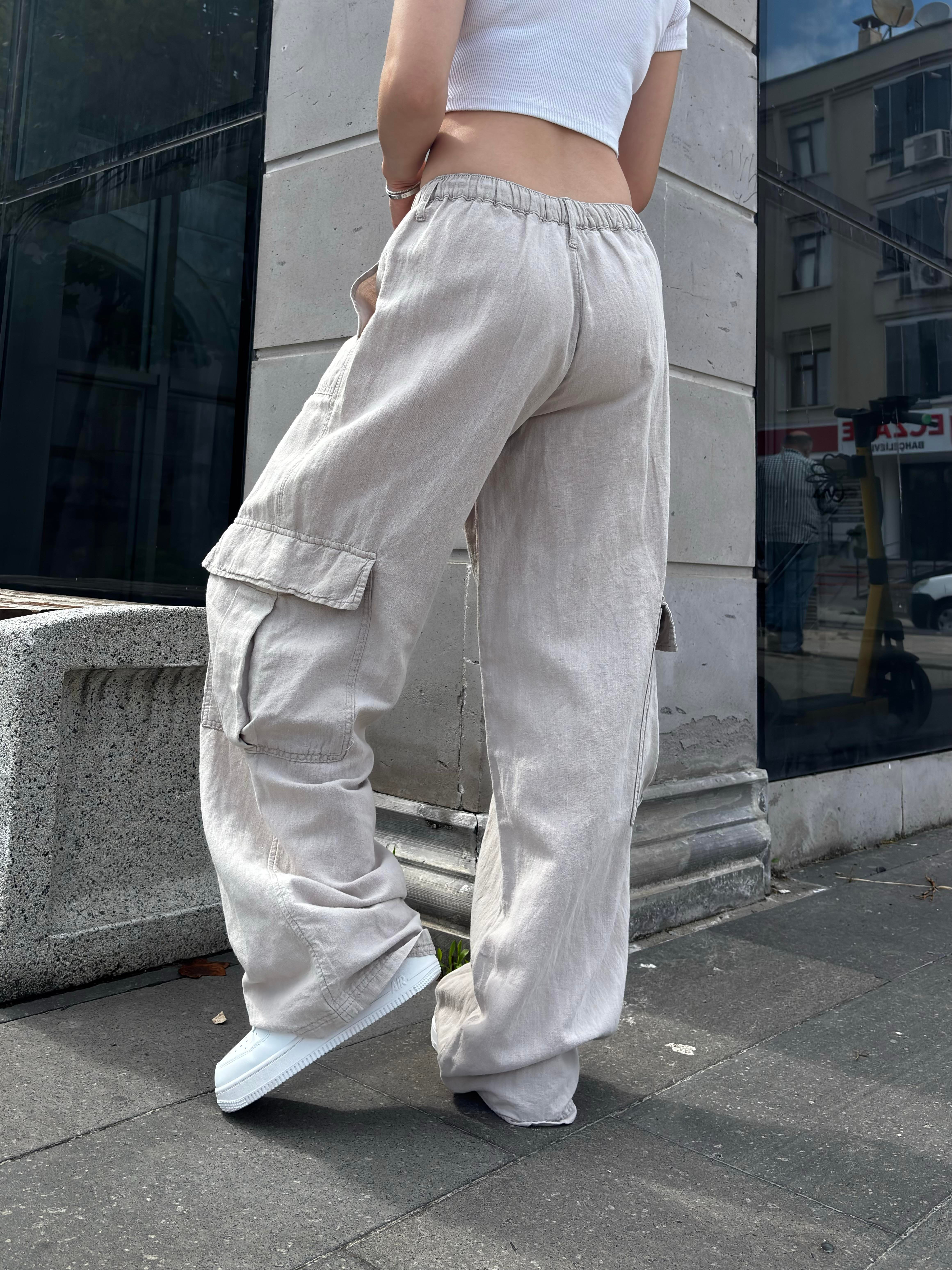 Grey Ton Kontrast Keten Cargo Pants