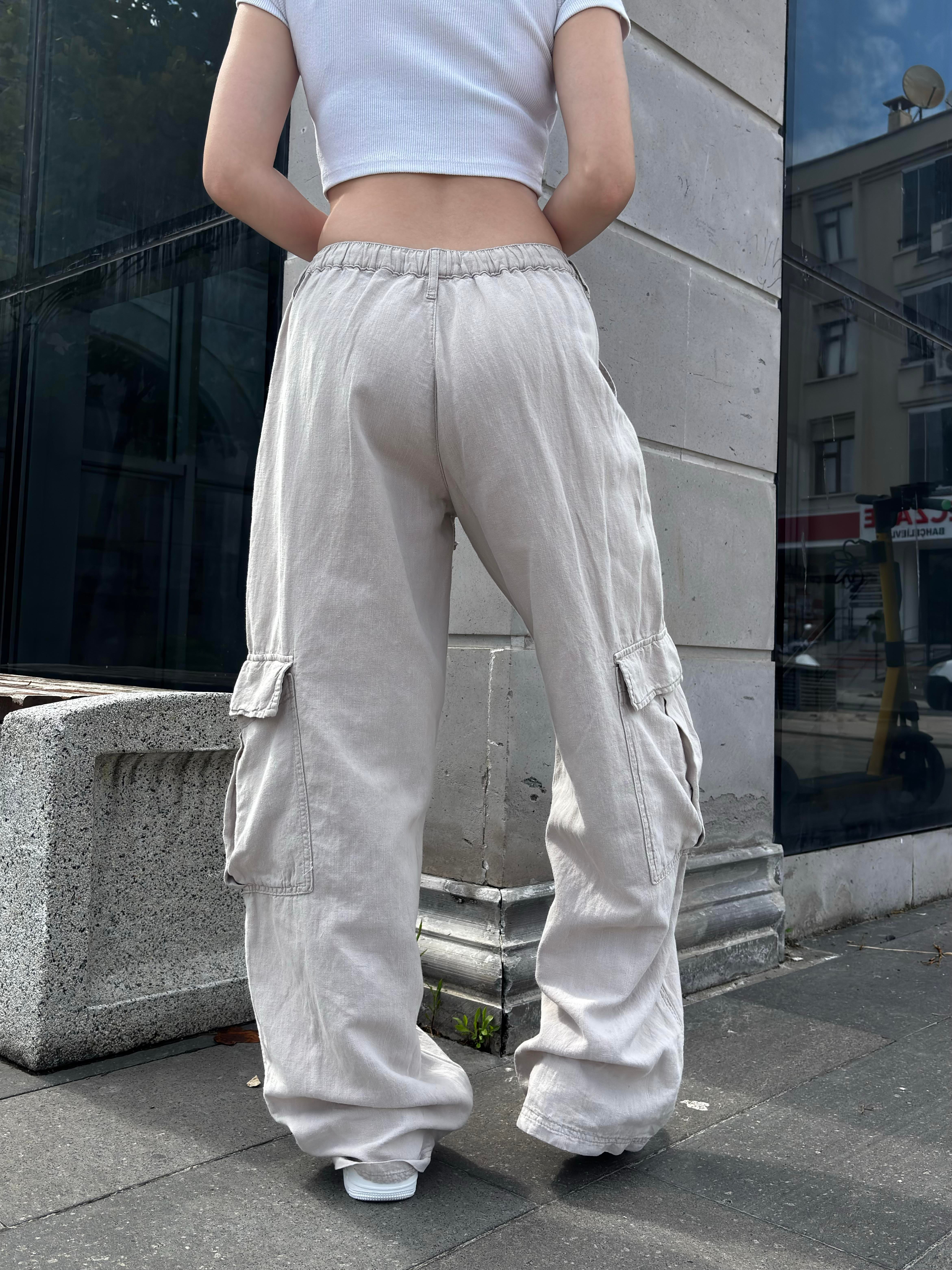 Grey Ton Kontrast Keten Cargo Pants