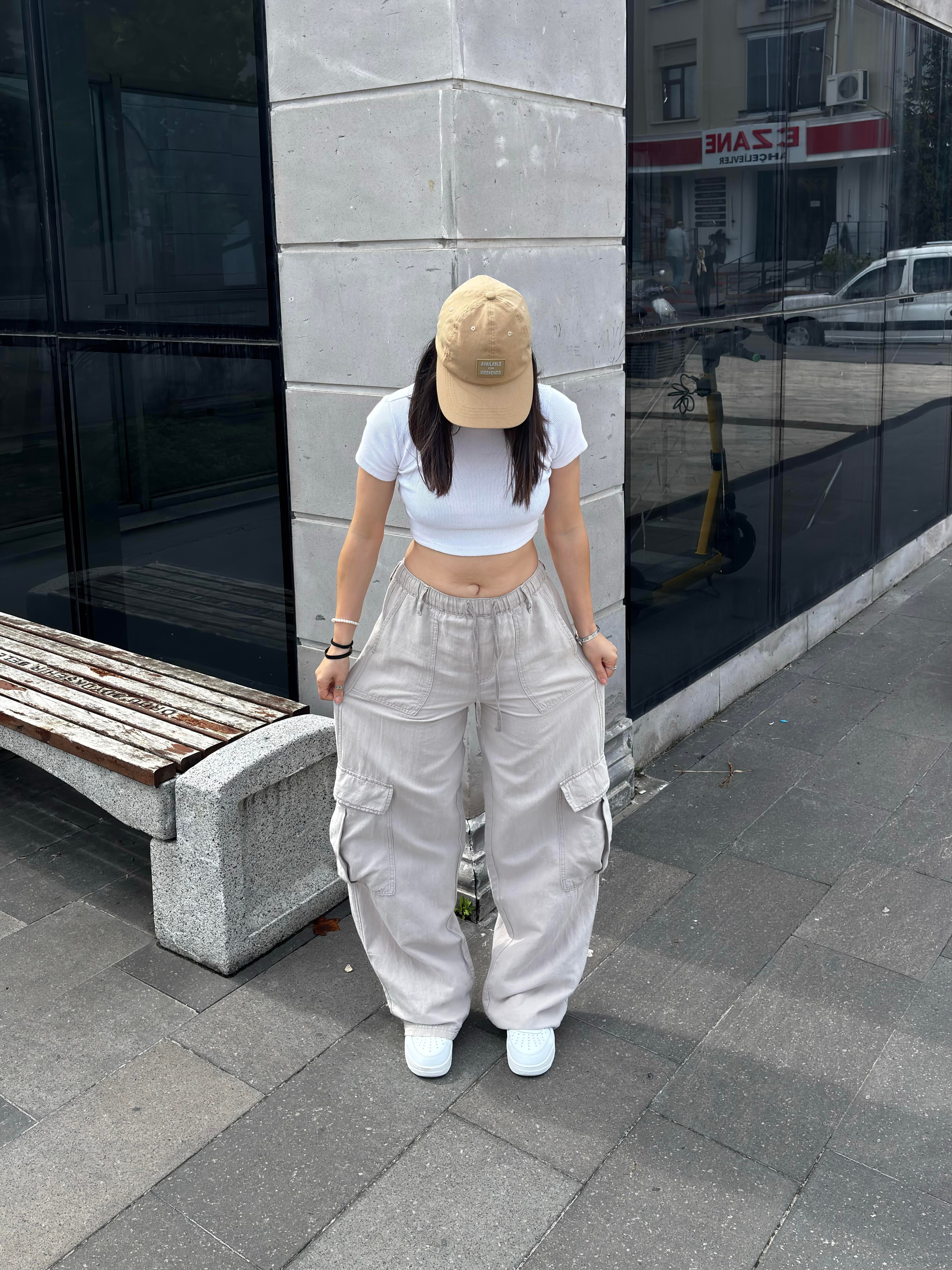 Grey Ton Kontrast Keten Cargo Pants