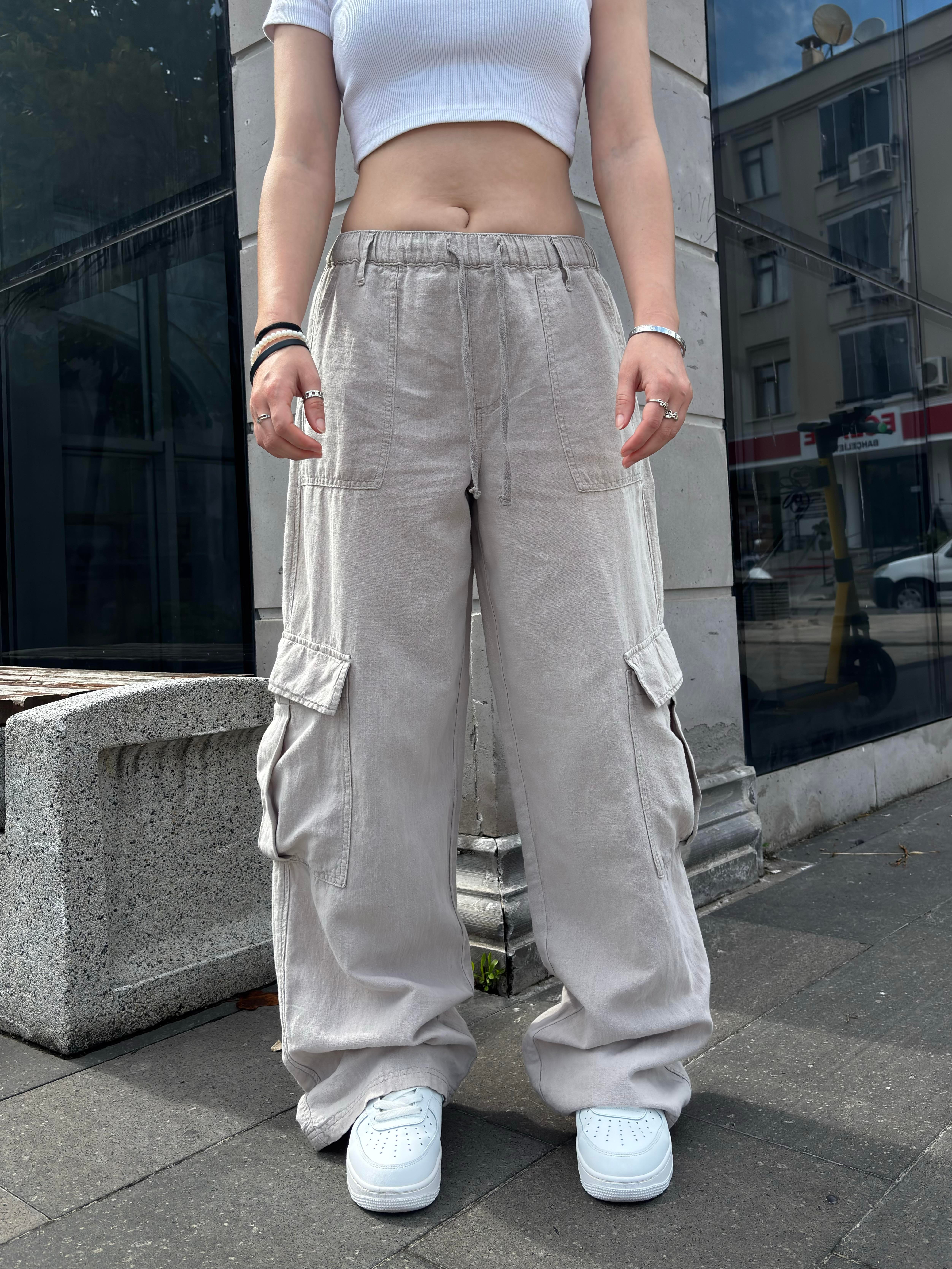 Grey Ton Kontrast Keten Cargo Pants