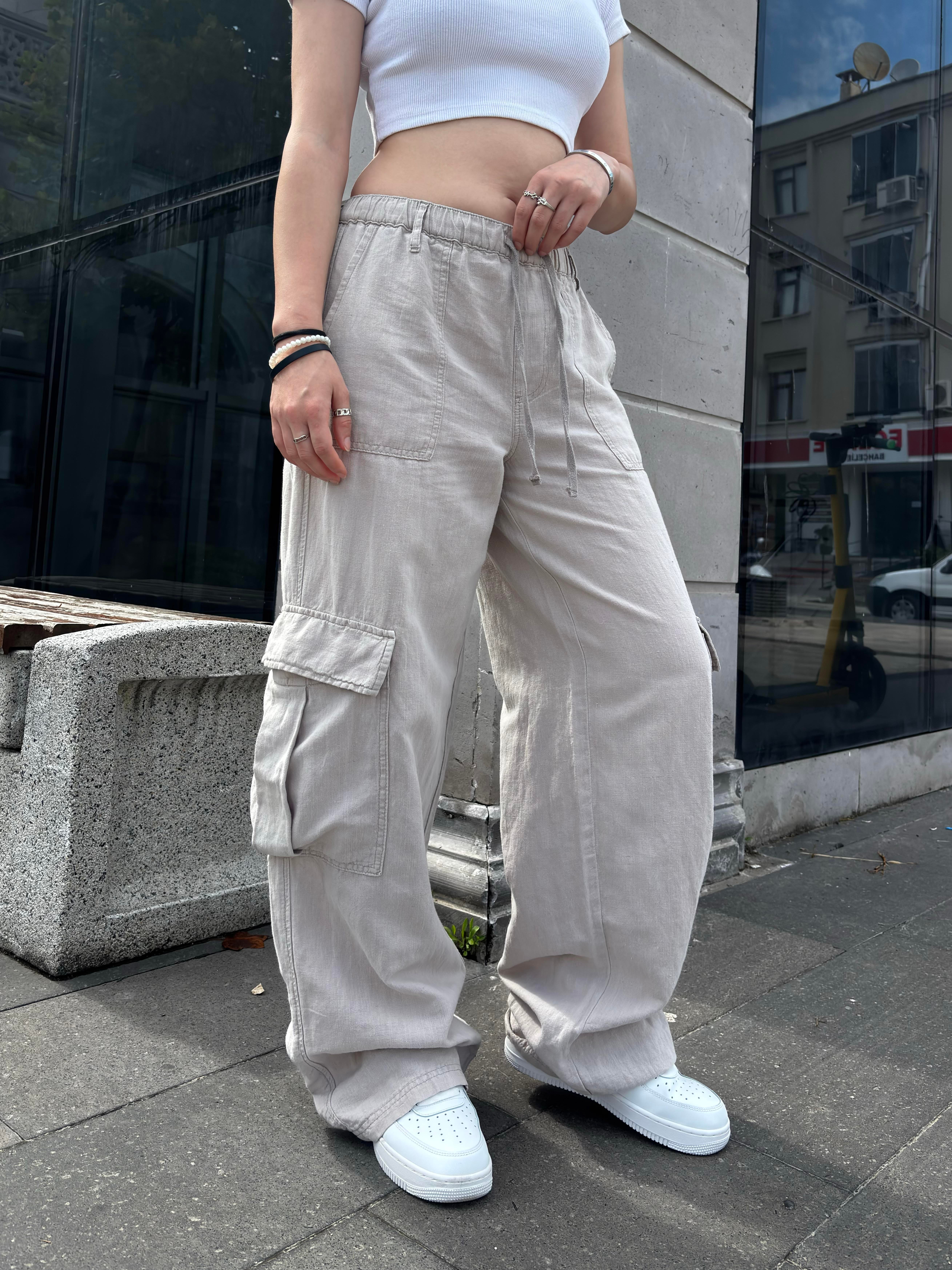 Grey Ton Kontrast Keten Cargo Pants