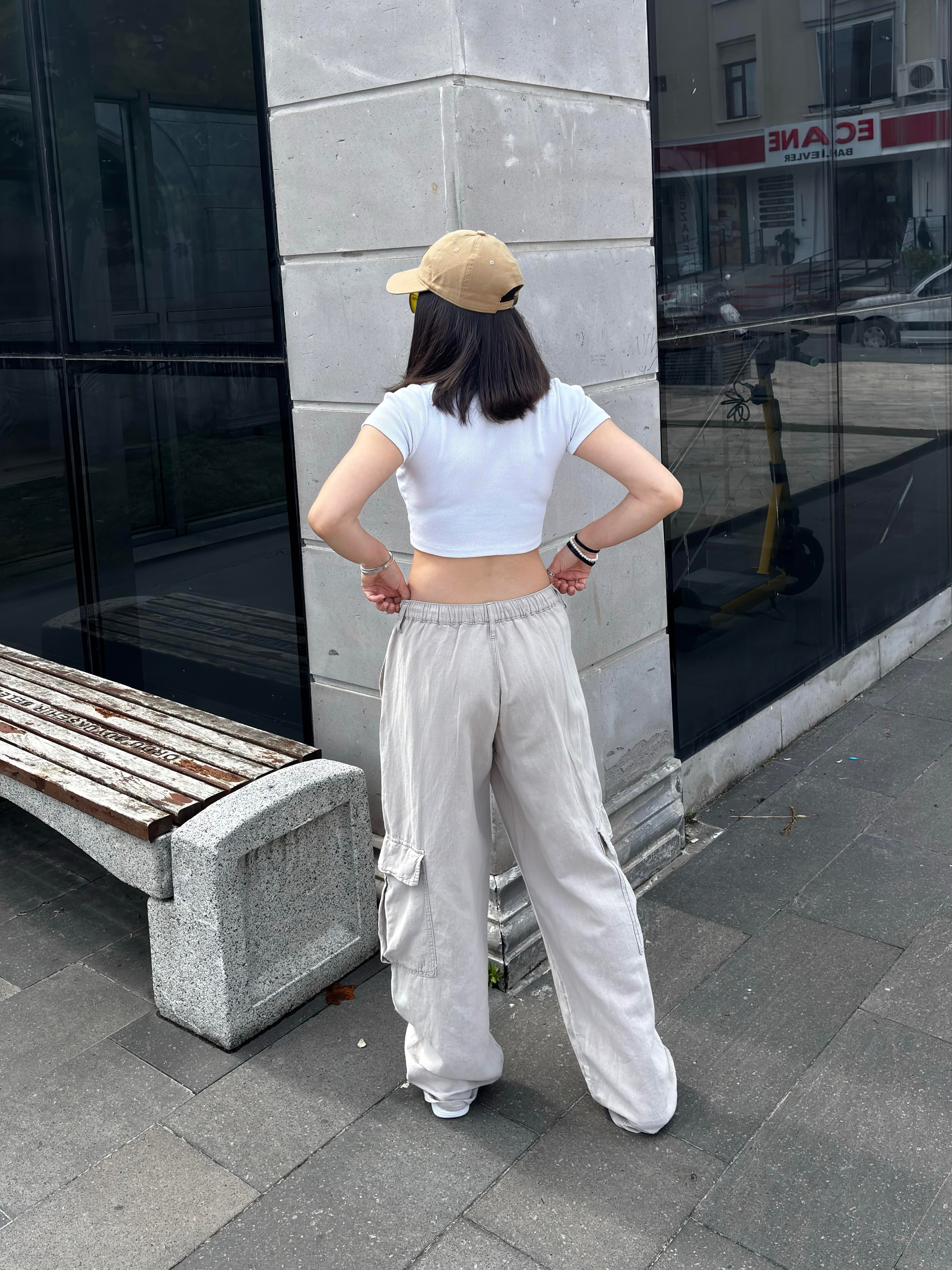 Grey Ton Kontrast Keten Cargo Pants