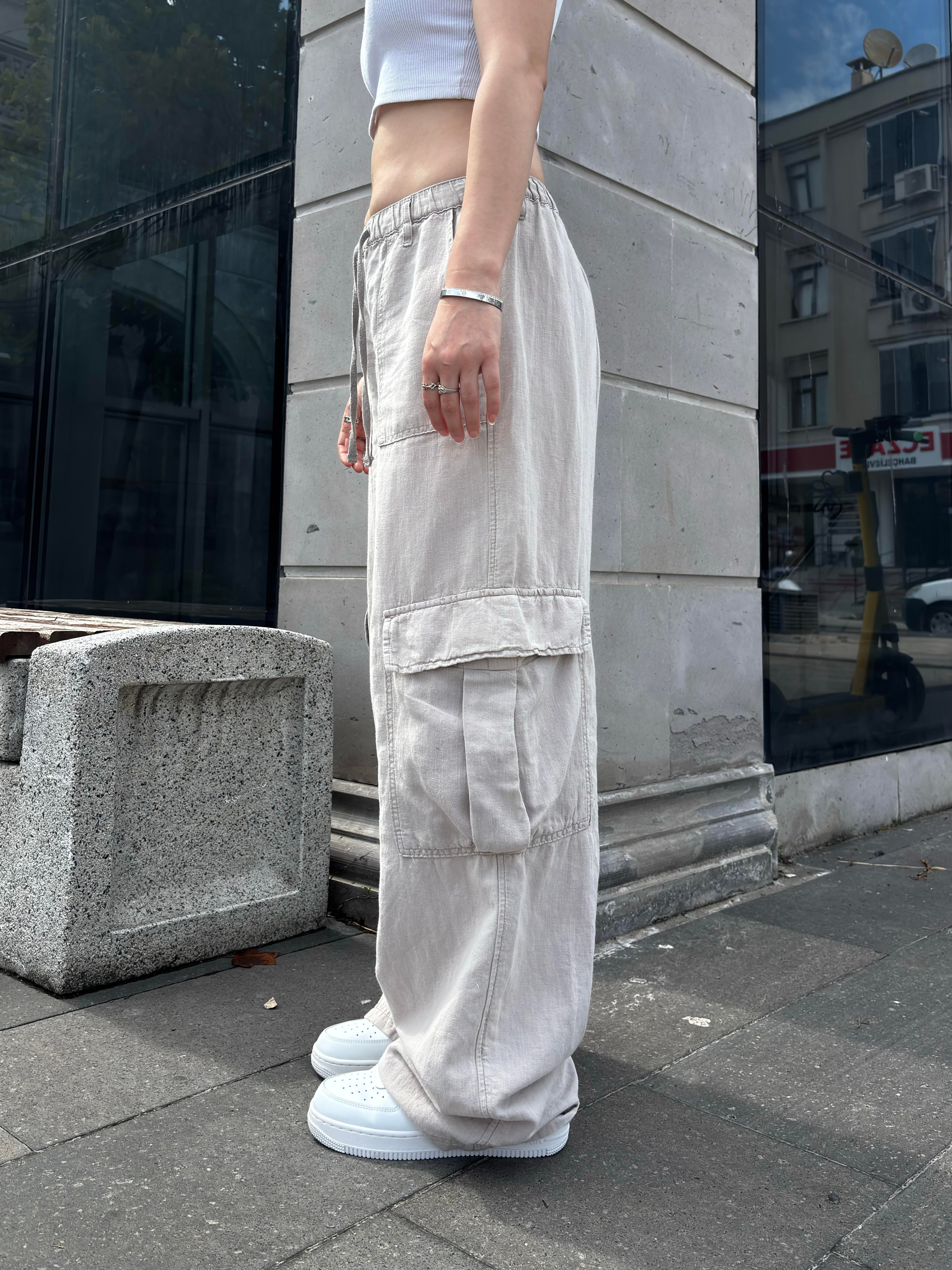 Grey Ton Kontrast Keten Cargo Pants