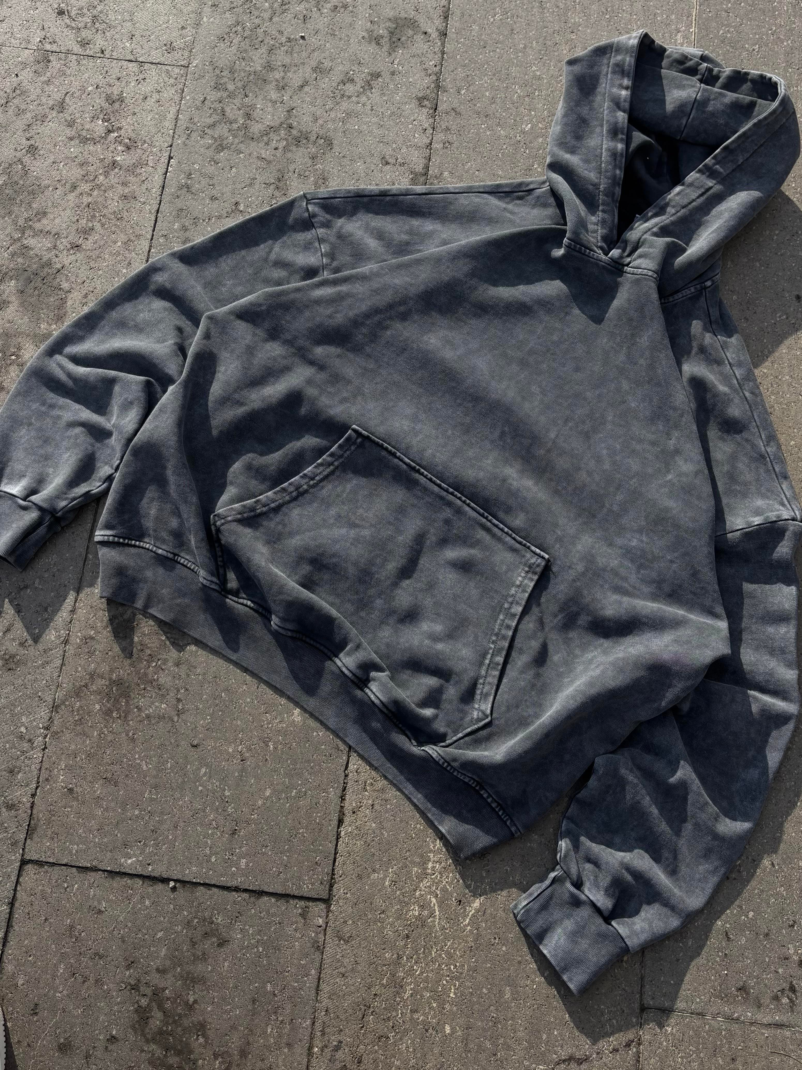 Grey Tone Yıkamalı Oversize Hoodie