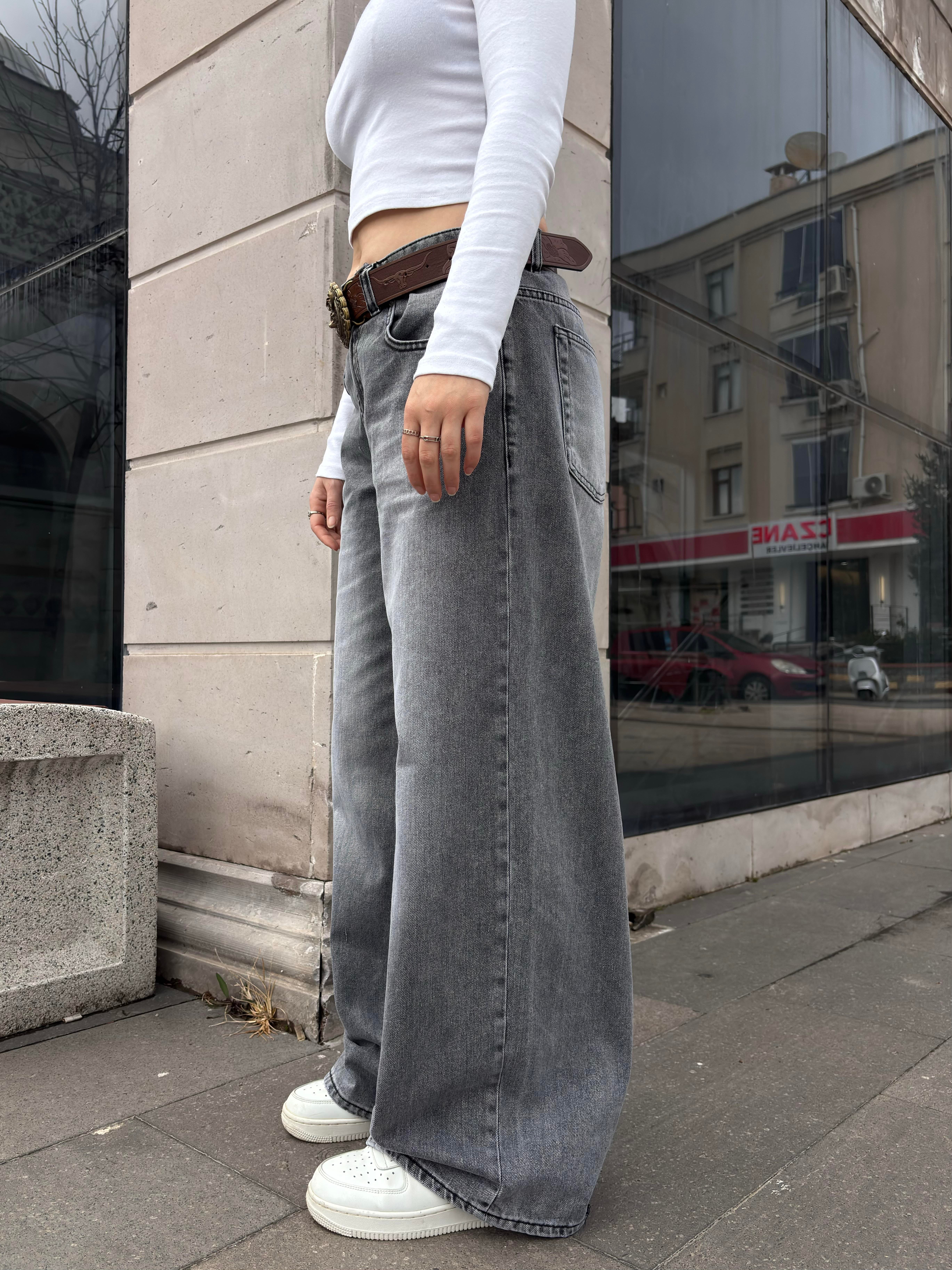 Gri Eskitme Ton Ekstreme Baggy Jeans