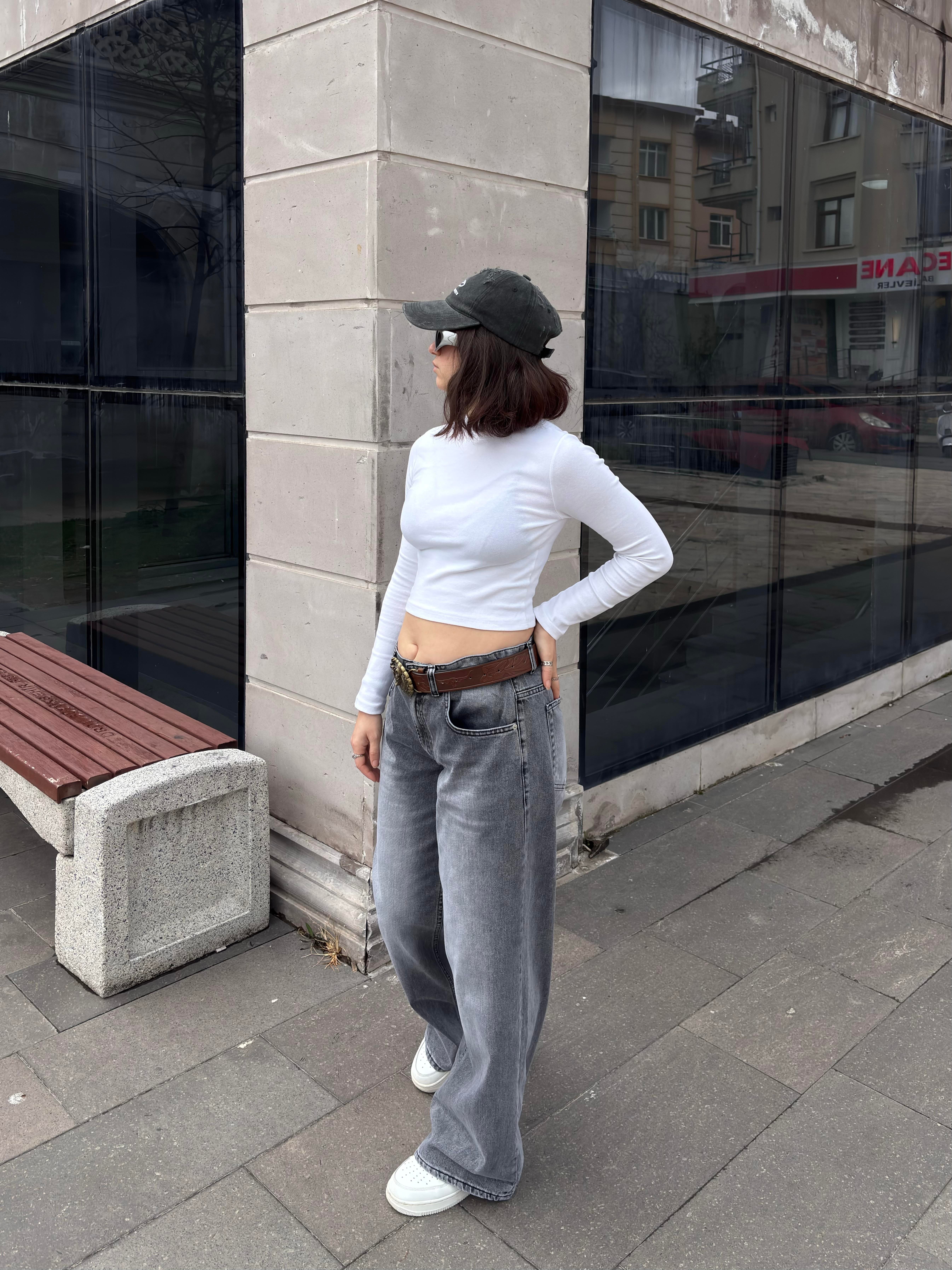 Gri Eskitme Ton Ekstreme Baggy Jeans