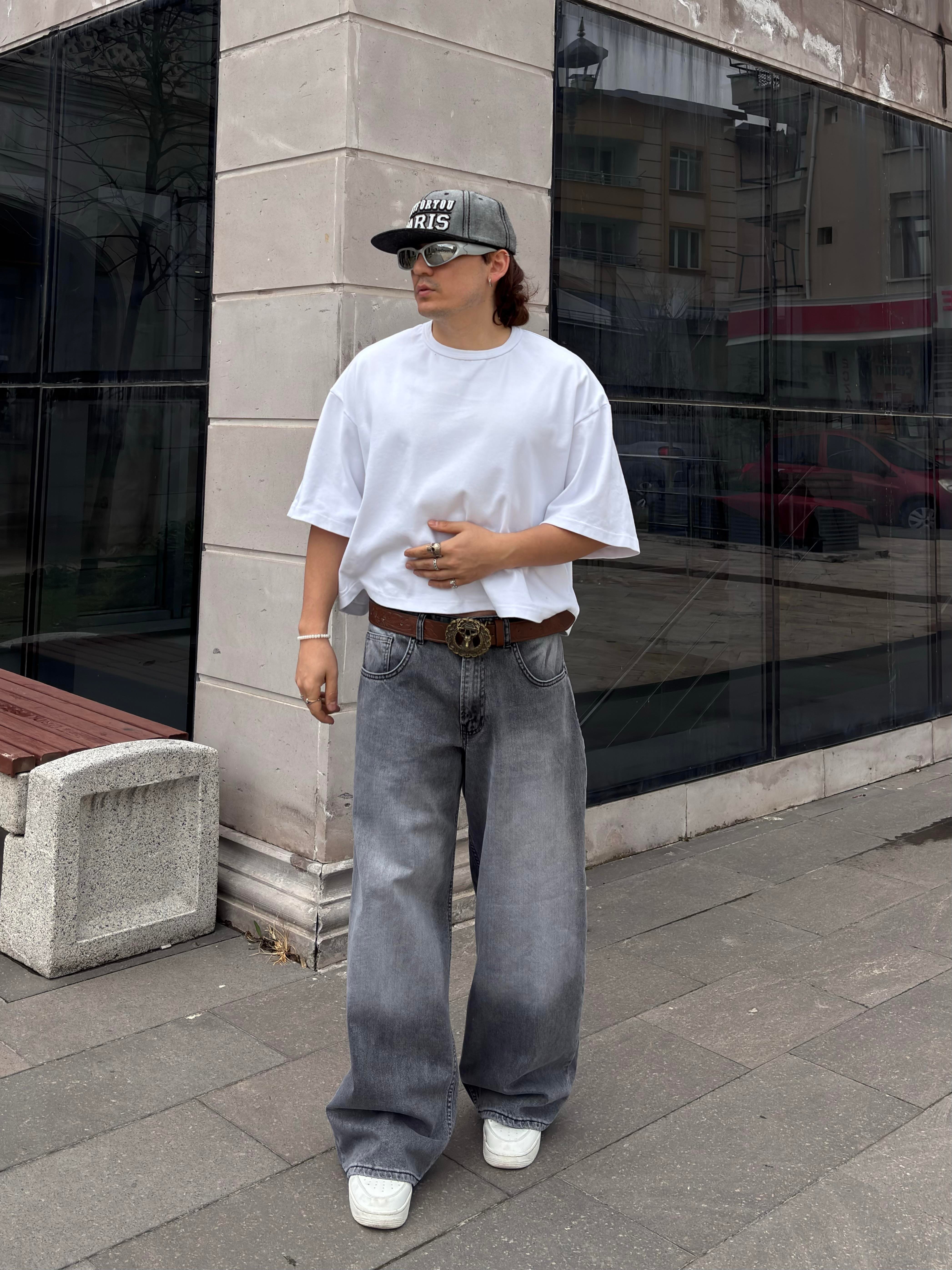 Gri Eskitme Ton Ekstreme Baggy Jeans