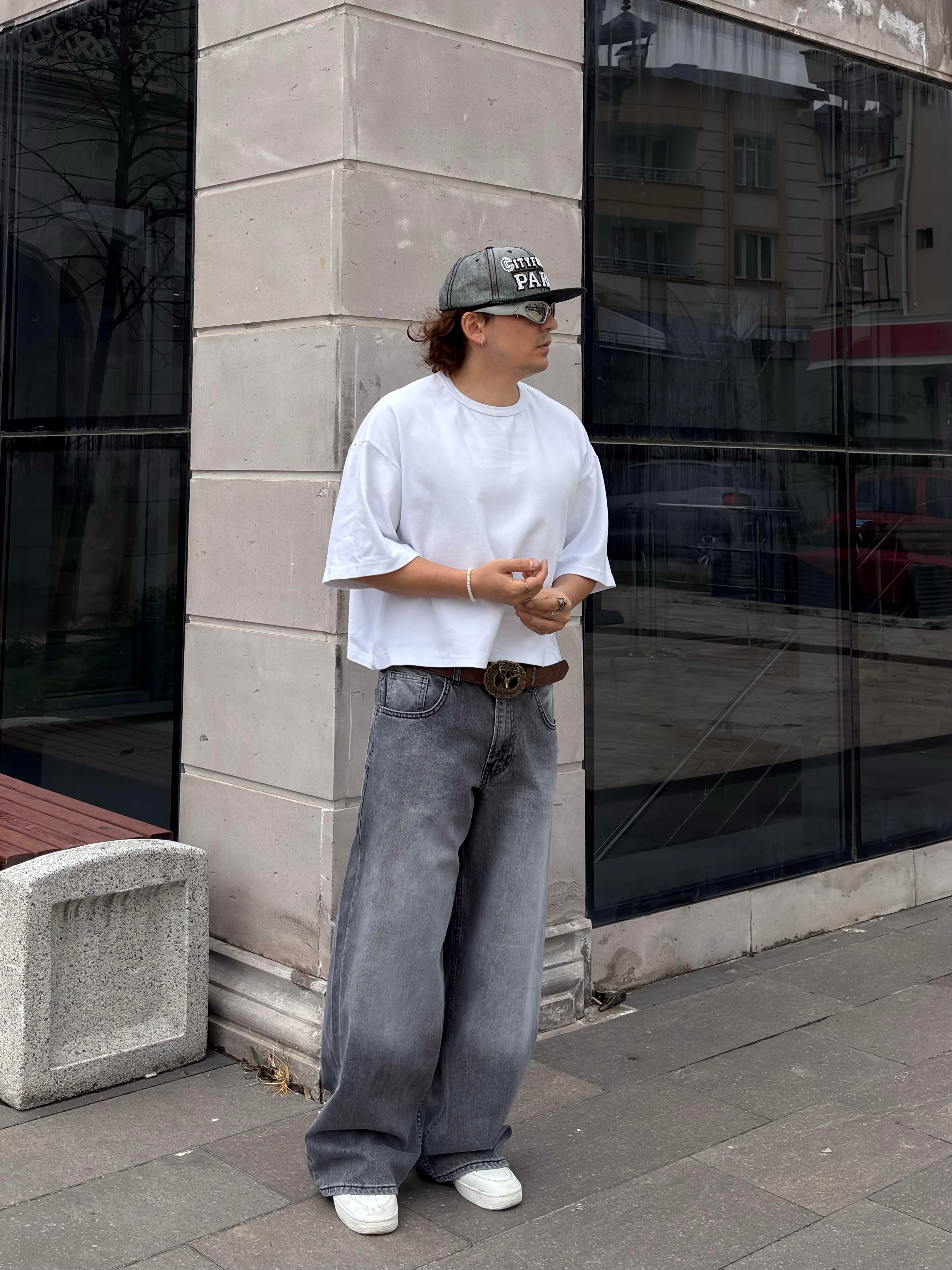 Gri Eskitme Ton Ekstreme Baggy Jeans