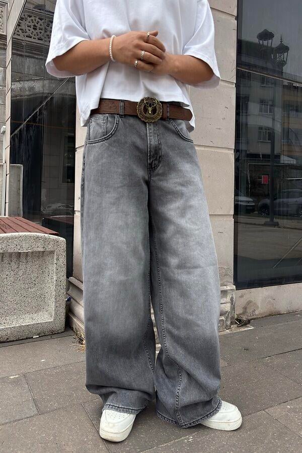 Gri Eskitme Ton Ekstreme Baggy Jeans