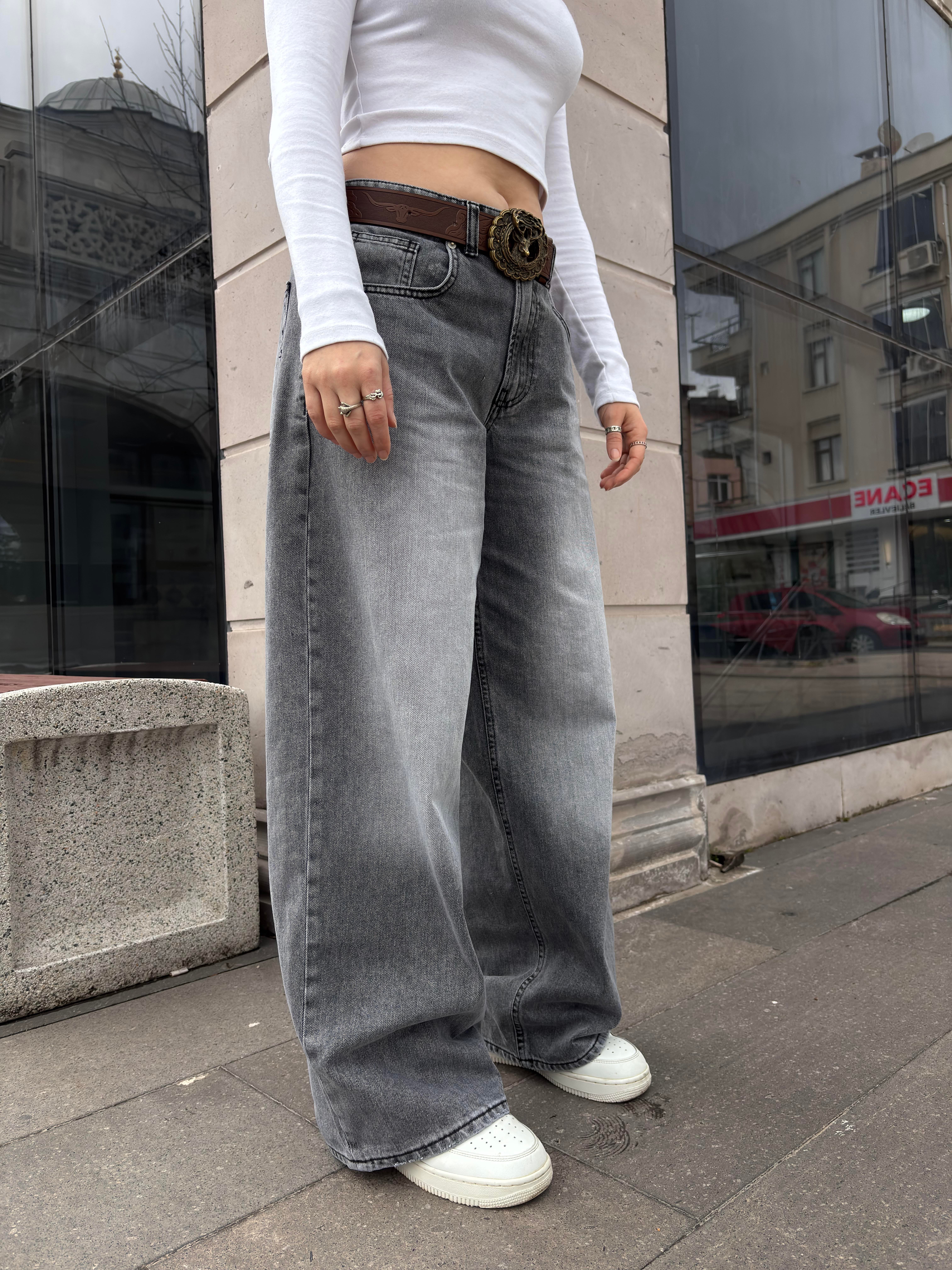 Gri Eskitme Ton Ekstreme Baggy Jeans