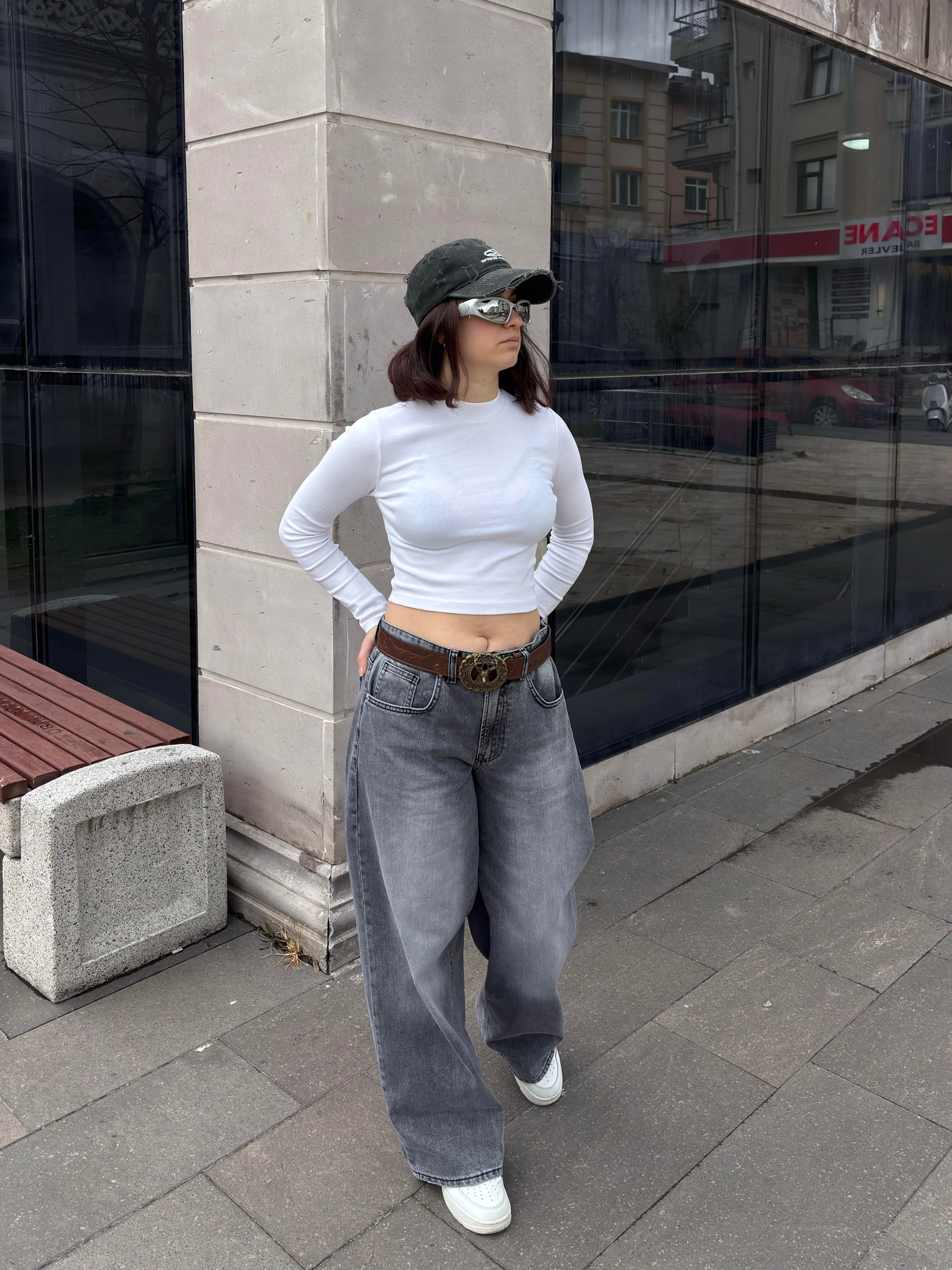 Gri Eskitme Ton Ekstreme Baggy Jeans